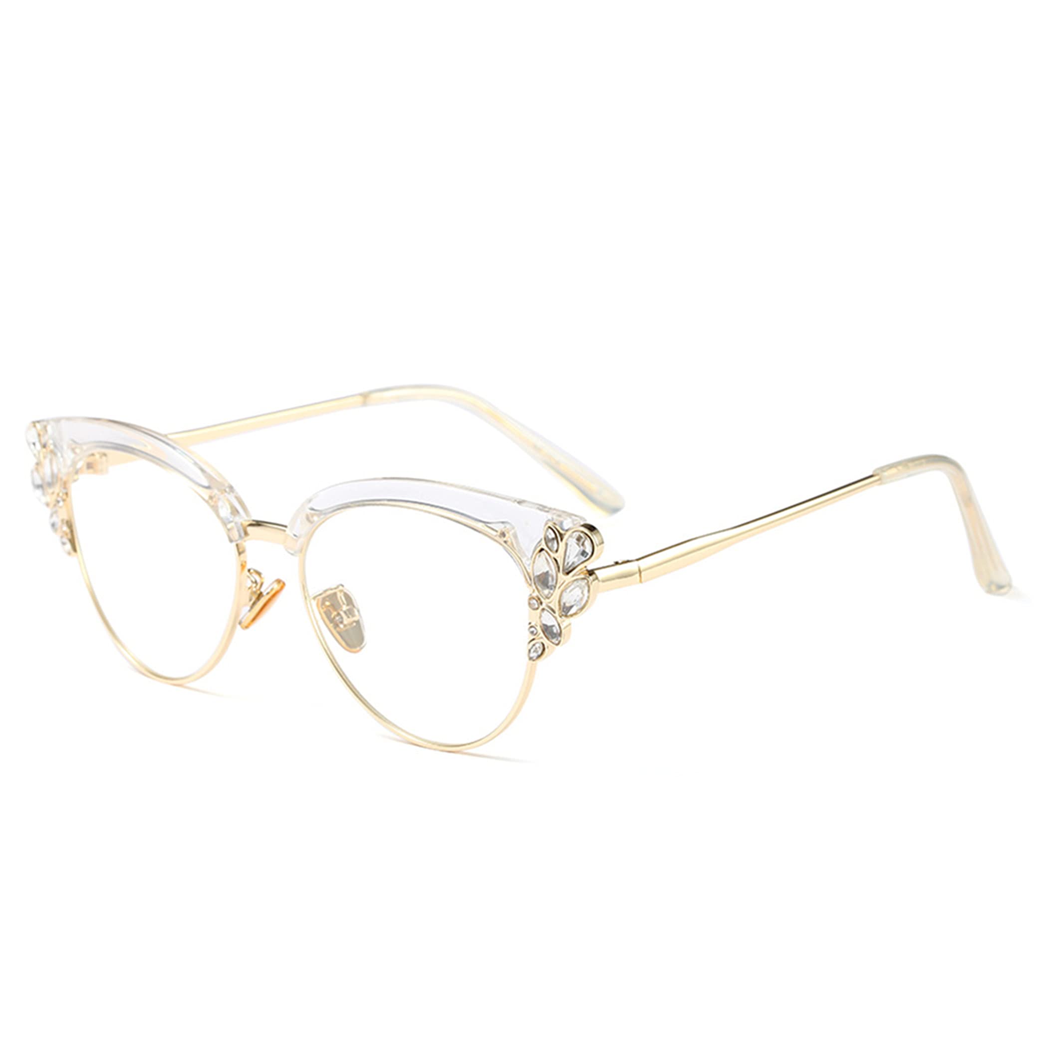 Bullabulling Rhinestone Bling Cateye Reading Glasses for Women - Blue Light Blocking & UV Protection - Stylish Readers for Office, Reading & Computer Use