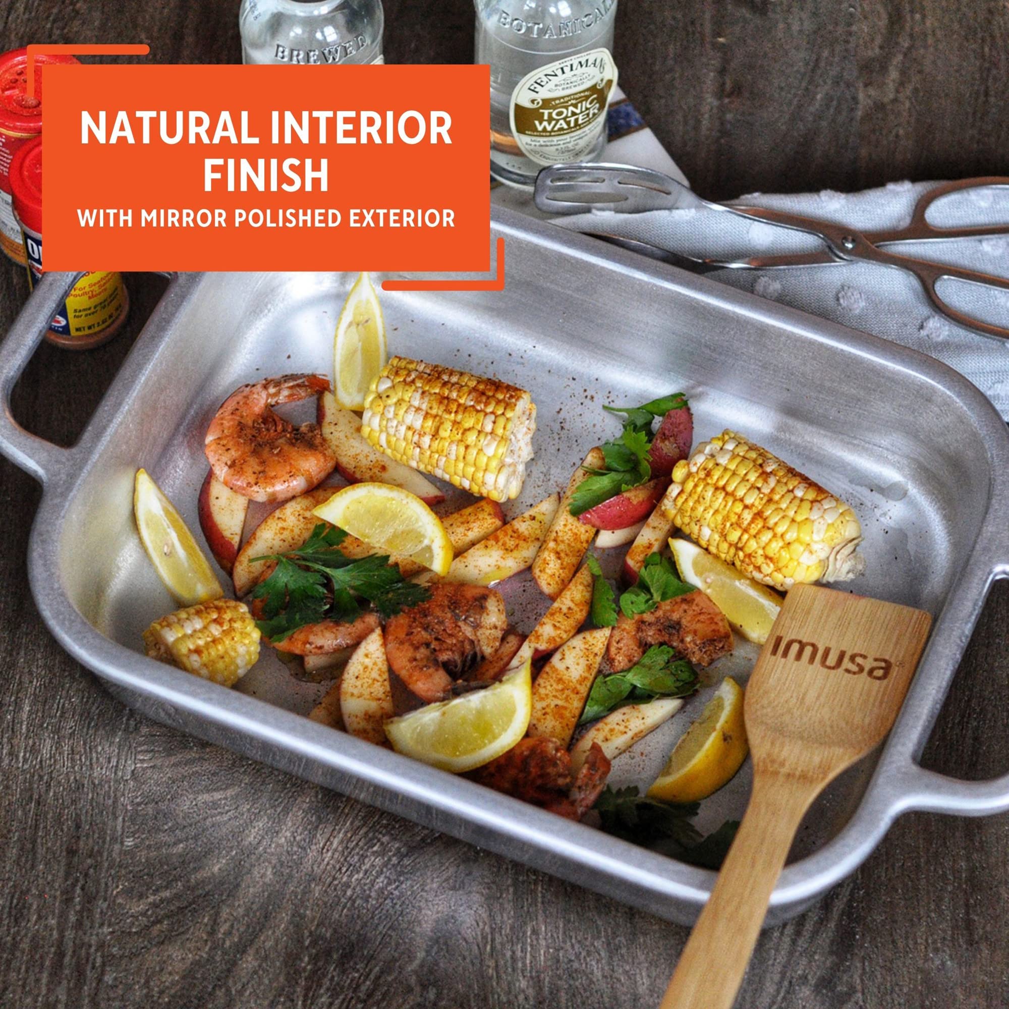 IMUSA 13.5x10 Inch Heavy Duty Cajun Cast Aluminum Roaster & Baking Pan - Perfect for Oven Roasting, Grilling, and Cajun Style Cooking
