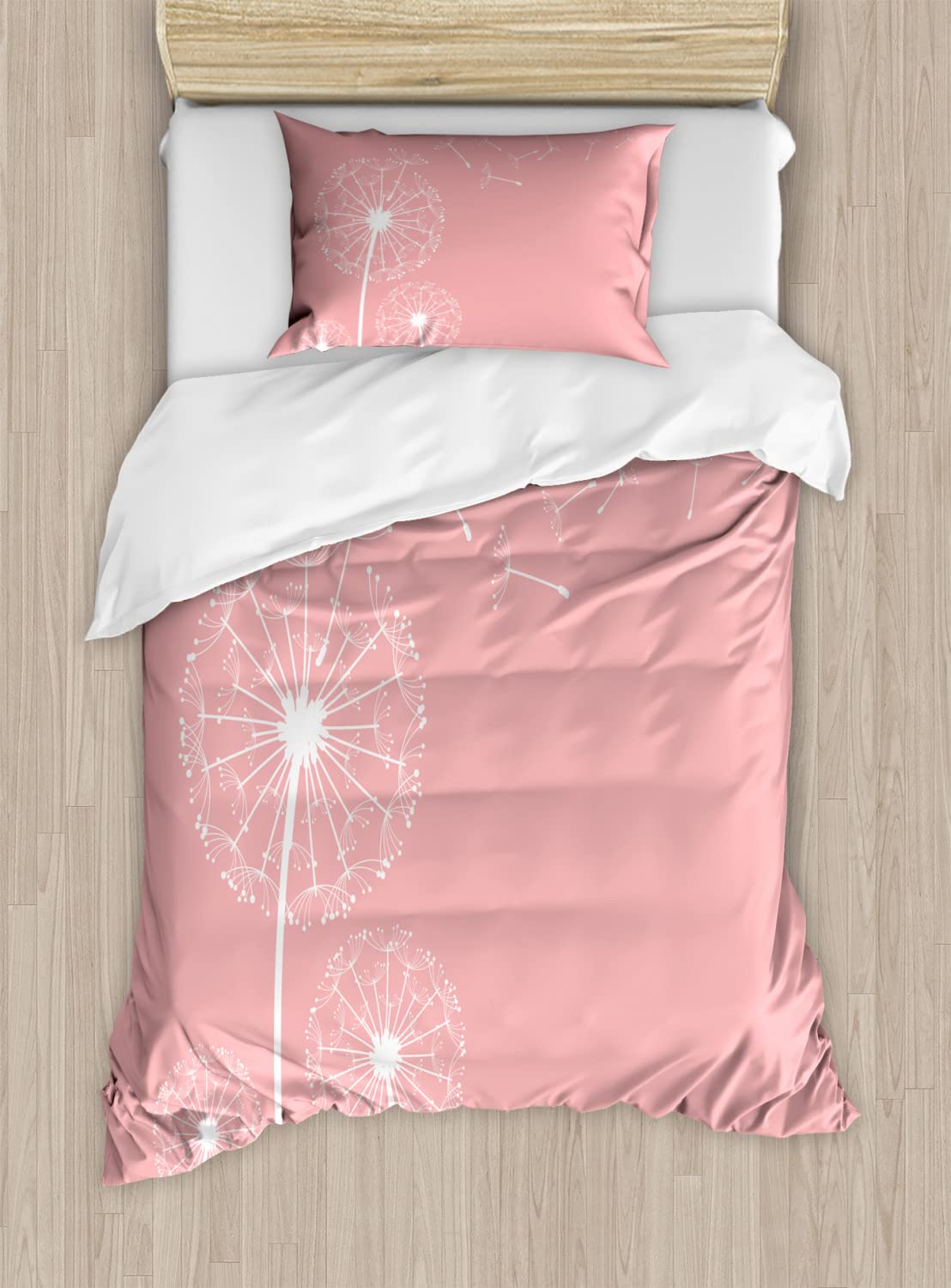 Ambesonne Dandelion Duvet Cover Set - Twin Size 2-Piece Set with Sketch Style Botanical Design, Coral & White Summer Garden Bedding for Teens & Adults - Perfect for Bedroom Decor, Guest Rooms & Dorm Essentials