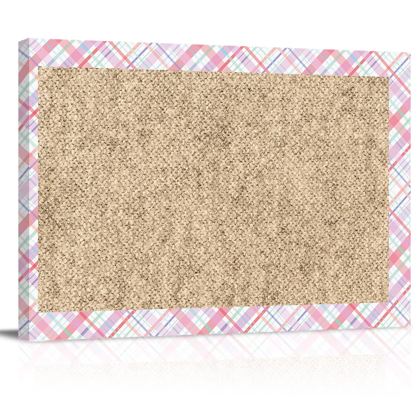 Vintage Brown Cotton Linen Easter Wall Art - Framed Canvas Painting Prints with Spring Pink Buffalo Lattice Design for Home Decor | Perfect for Living Room, Bedroom & Bathroom Wall Decor | Easter Gift Idea & Seasonal Home Styling