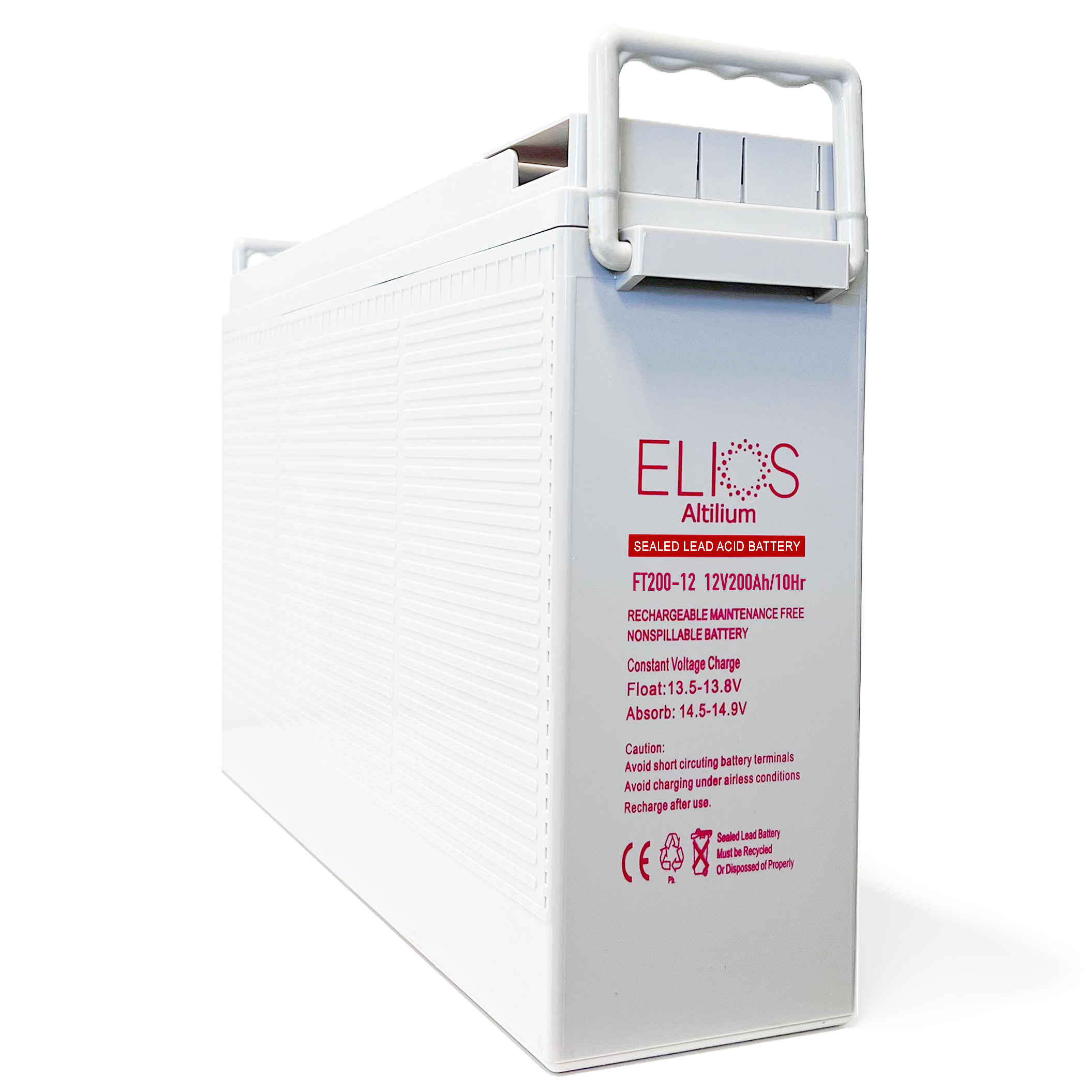 Elios Altilium FT200 12V 200Ah Sealed AGM Rechargeable Lead Acid Battery - Front Terminal Design for Solar Power Systems, Marine & RV Applications