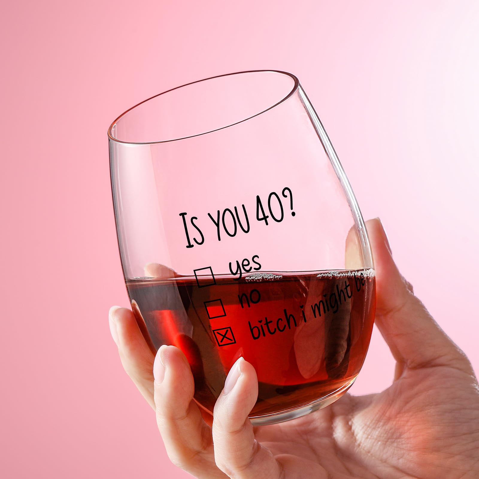 Funny 40th Birthday Wine Glass Gift Set for Women - Elegant Gift Box & Card Included - Perfect 40th Birthday Party Decorations - Great 40 Years Old Present for Her, Female Friends (Ideal for Birthday Celebrations, Girls Night Out, Milestone Parties)