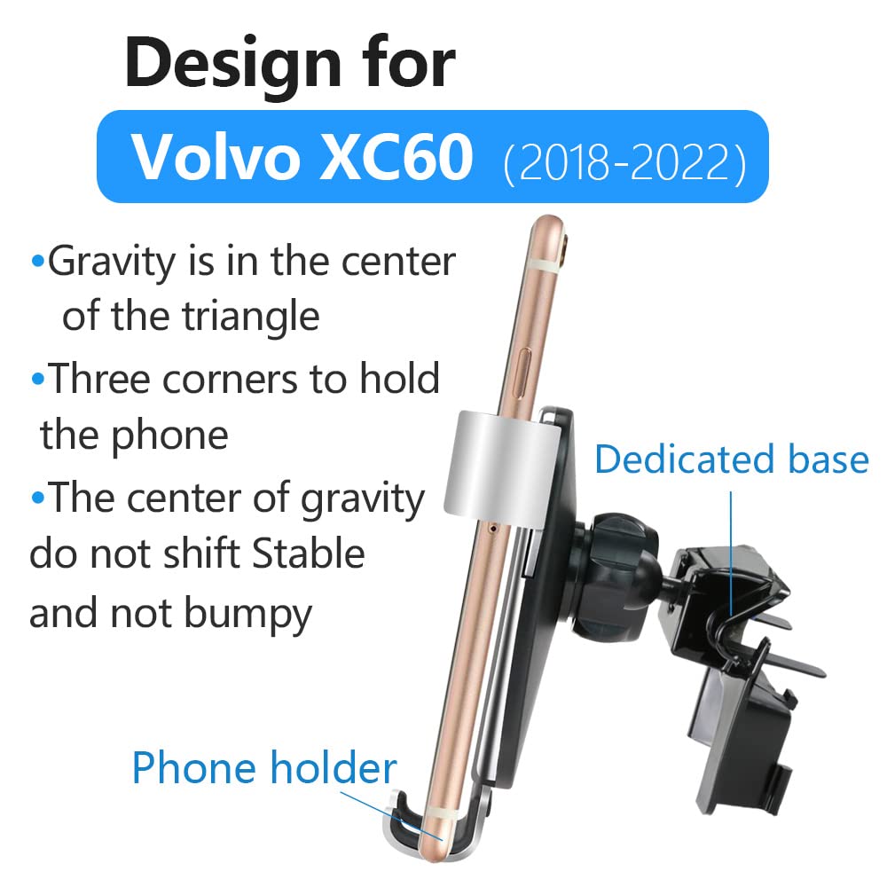Premium Car Phone Holder for Volvo XC60 & XC60 Hybrid (2018-2025) - Universal Smartphone Mount with Secure Grip & Easy Installation - Perfect for GPS Navigation, Hands-Free Calling & Road Trips