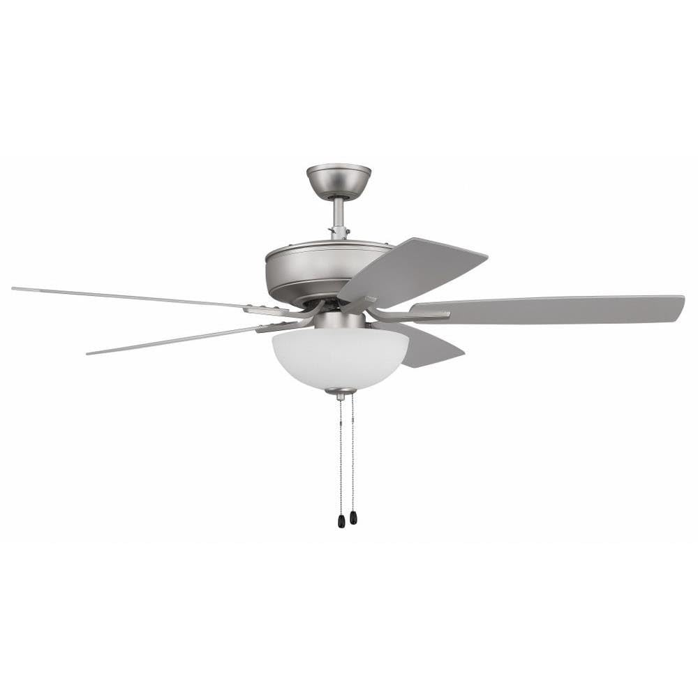 Craftmade P211BN5-52BNGW Pro Plus 52 Inch Ceiling Fan with LED Light Kit, Pull Chain Control, 5 Reversible Blades in Brushed Nickel/Greywood Finish - Perfect for Living Room, Bedroom & Outdoor Spaces