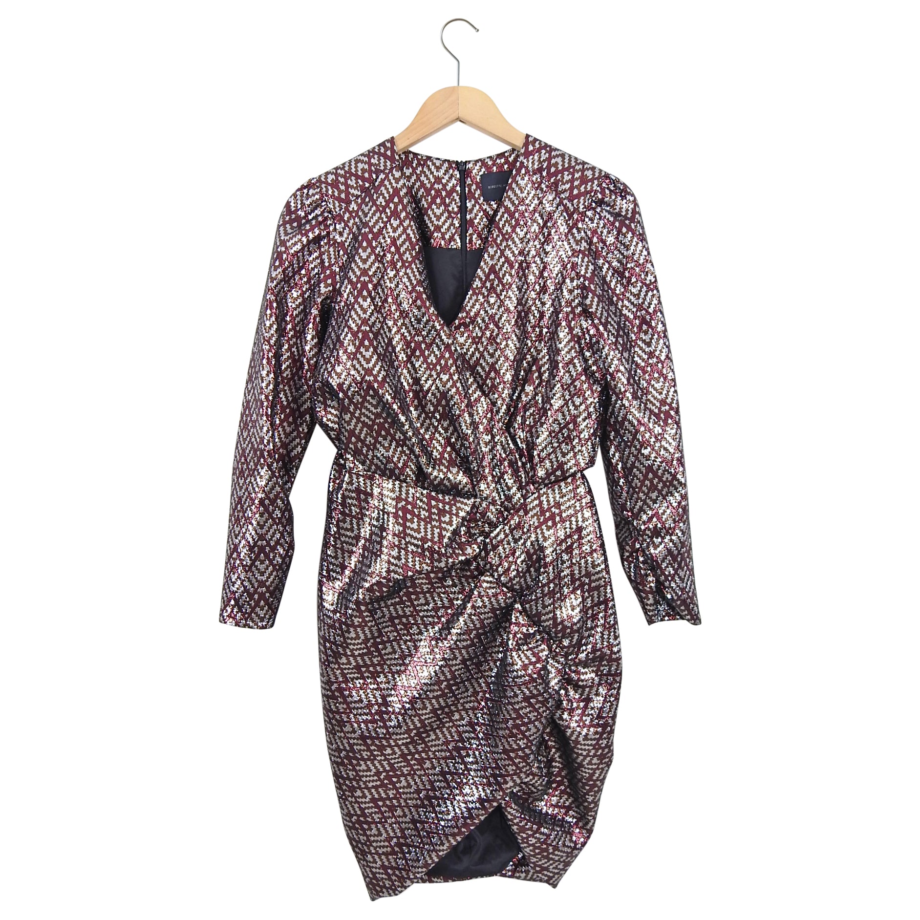 Elegant Birgitte Herskind Silver & Burgundy Brocade Cocktail Dress - Perfect for Evening Parties, Weddings & Formal Events