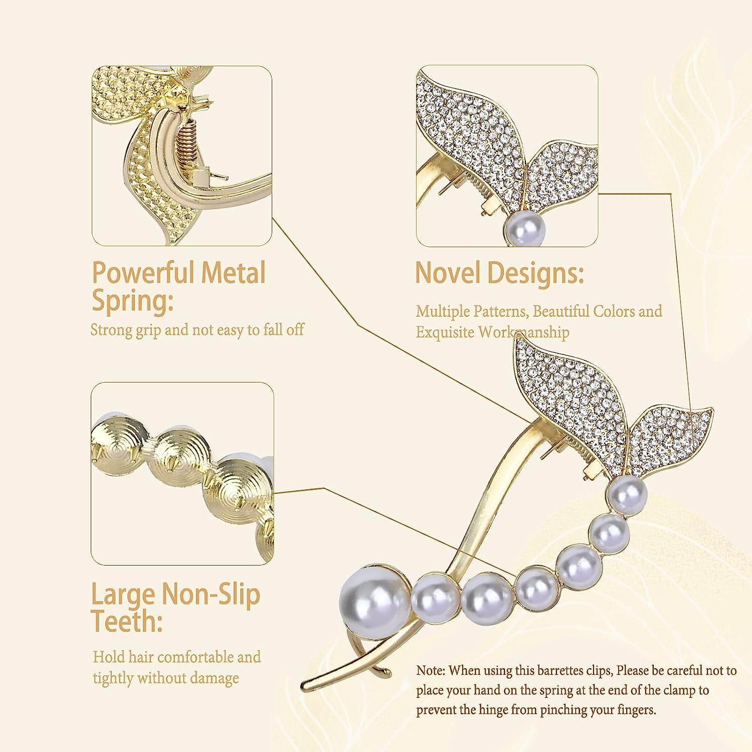Elegant Metal Banana Hair Clip with Pearl & Rhinestone - French Barrette Hair Accessories for Women - Perfect for Weddings, Parties, and Everyday Styling