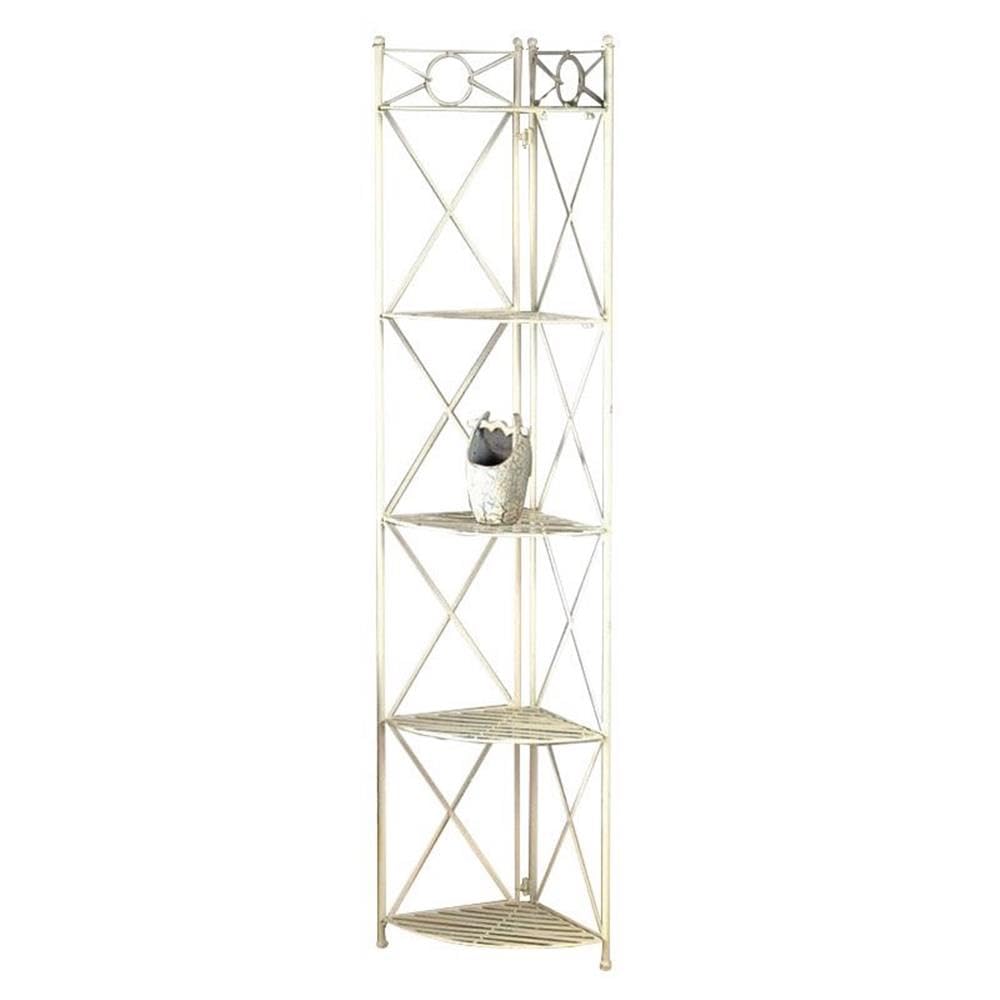 Pemberly Row 5-Tier White Iron Corner Bakers Rack - Space-Saving Kitchen Storage for Baking Supplies & Decor - Perfect for Small Kitchens, Pantry Organization & Displaying Plants