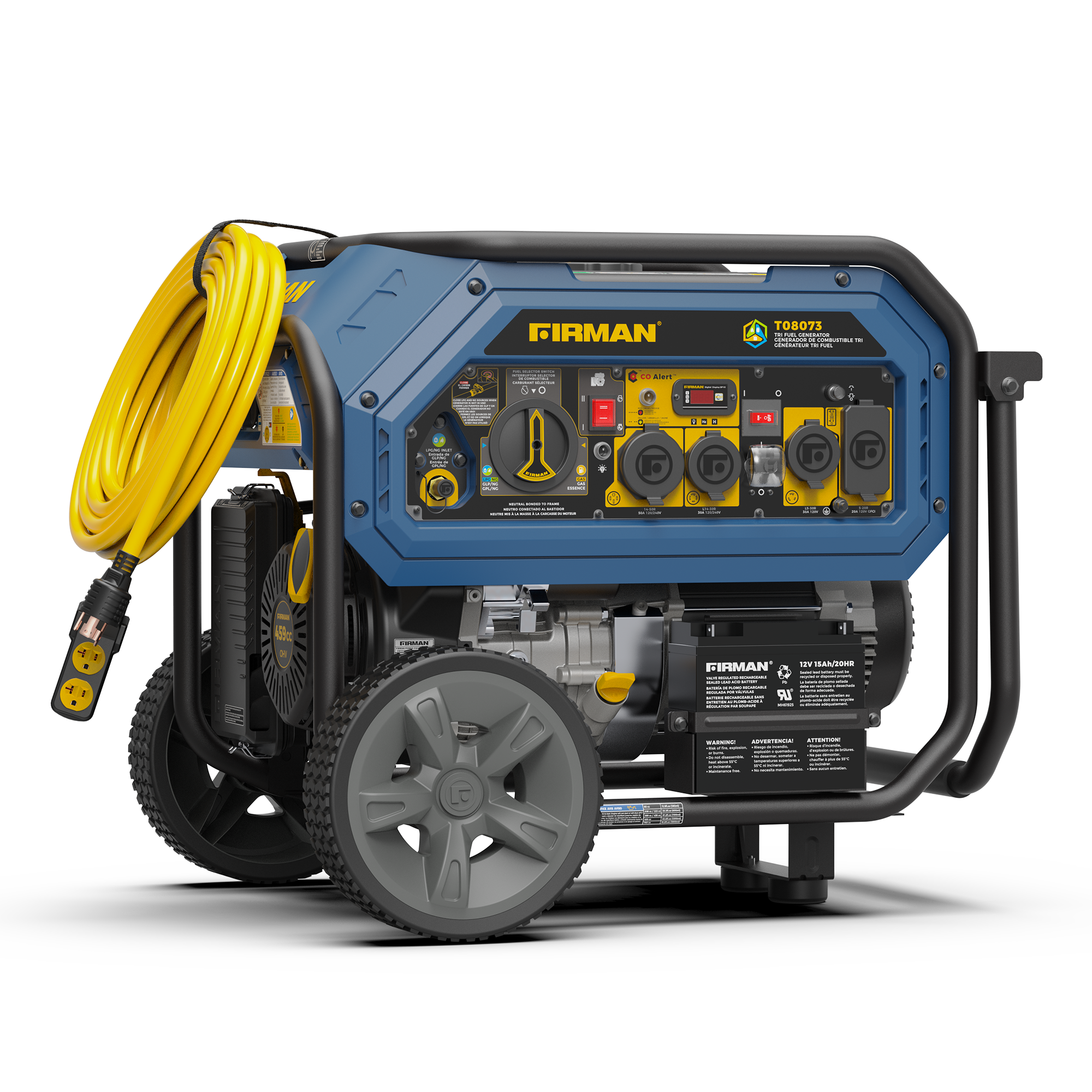 Tri Fuel Portable Generator 10000W/8000W Electric Start with CO Alert - Perfect for Home Backup Power, Camping & Outdoor Activities
