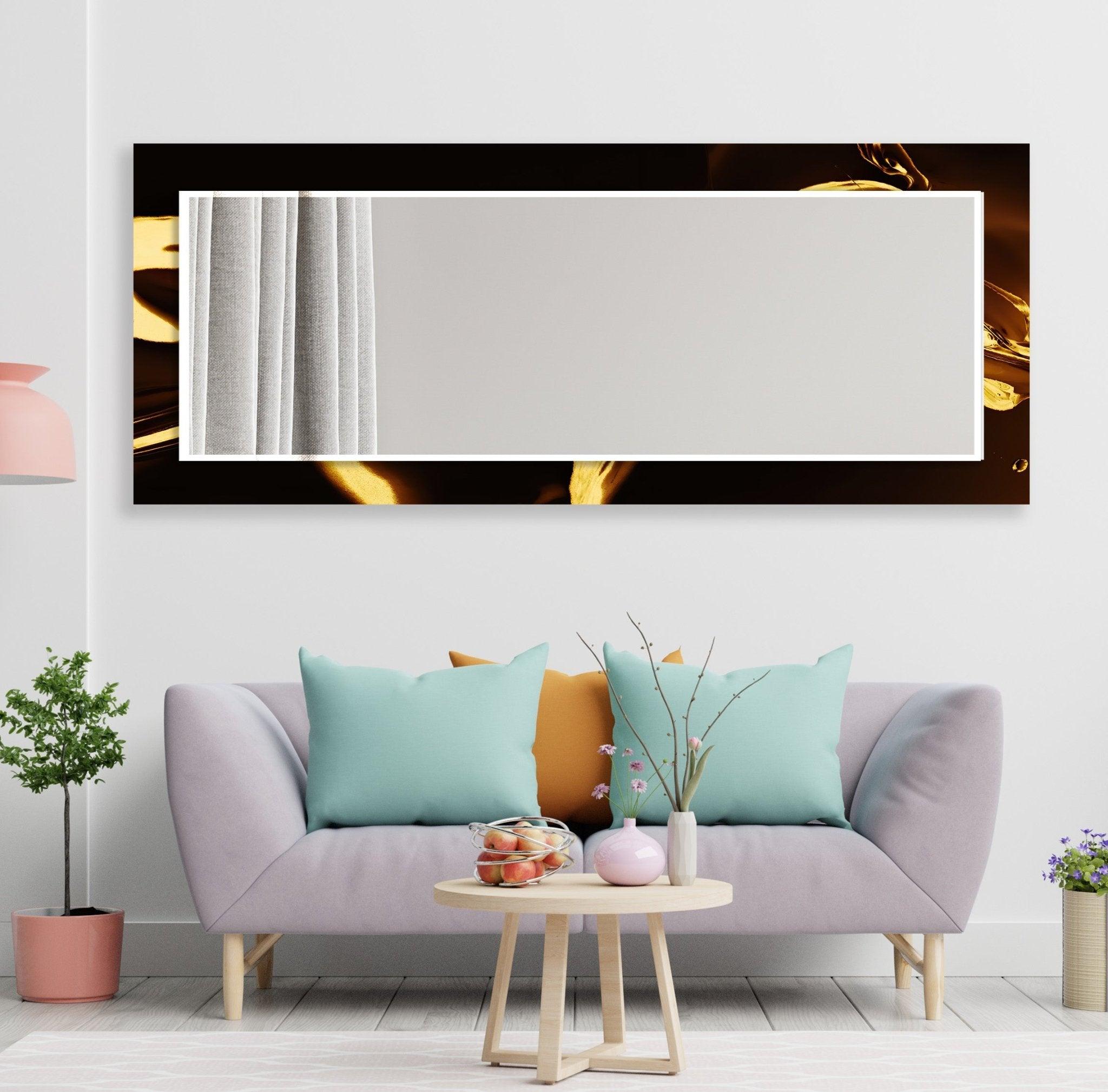 Abstract Black & Gold Framed Wall Mirror - Modern Decorative Mirror for Living Room, Bedroom & Entryway - Elegant Home Decor & Stylish Vanity Mirror