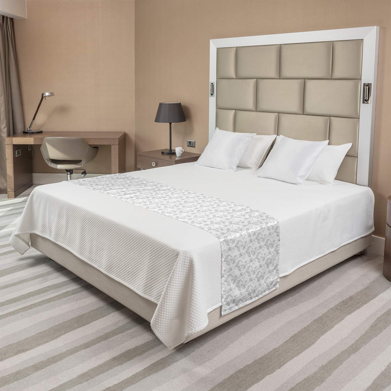 Ambesonne Botany Bed Runner - Orchid Flower Blossom Design, Minimalist Grey and White Decorative Bed Scarf for Hotels, Homes & Guestrooms | Perfect for Bedroom Decor, Wedding Accents & Luxury Bedding