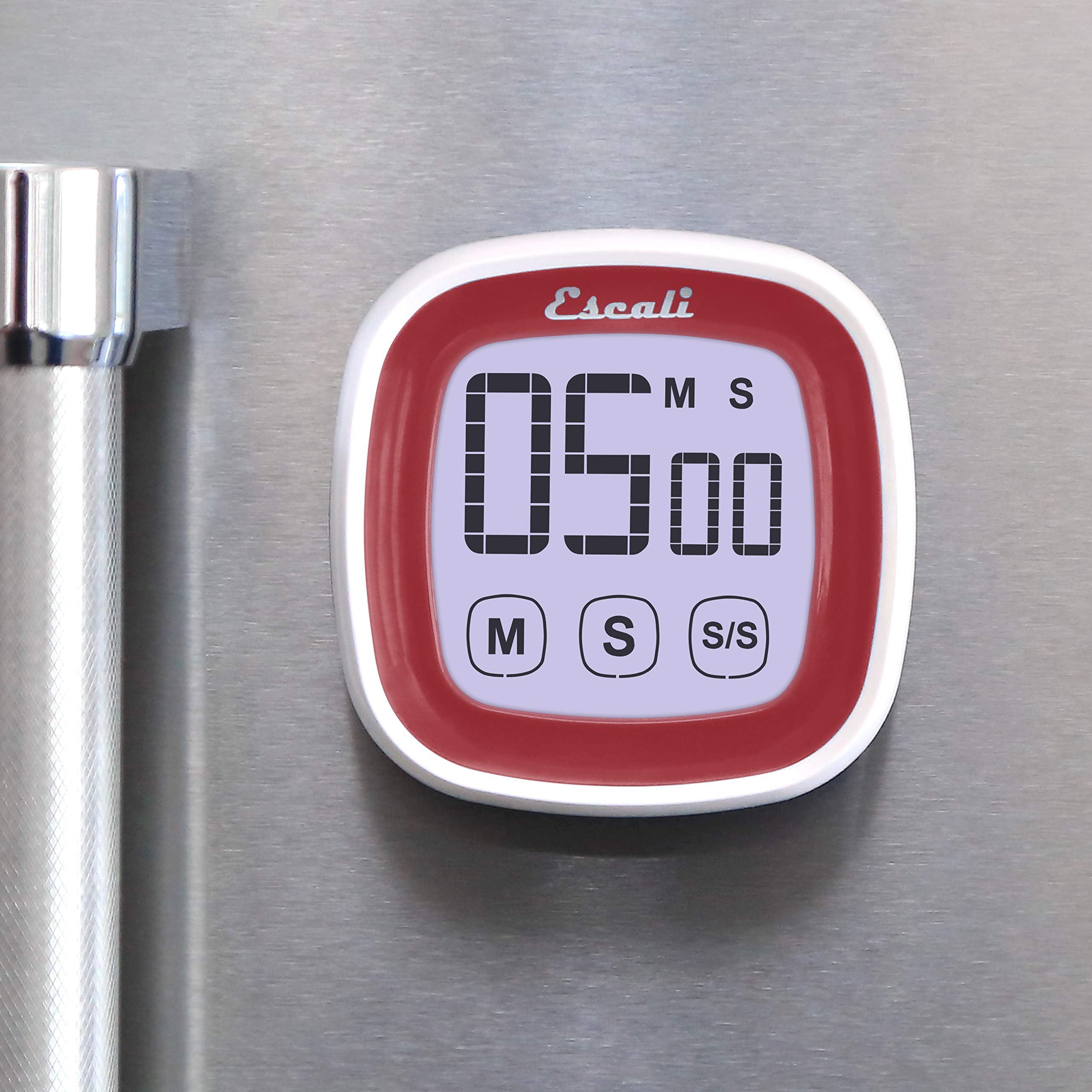 Escali Digital Kitchen Timer with Touch Screen LCD Display - Easy to Read, Battery Saving, Touch Sensitive Controls for Cooking, Baking, Workouts & More (Red)