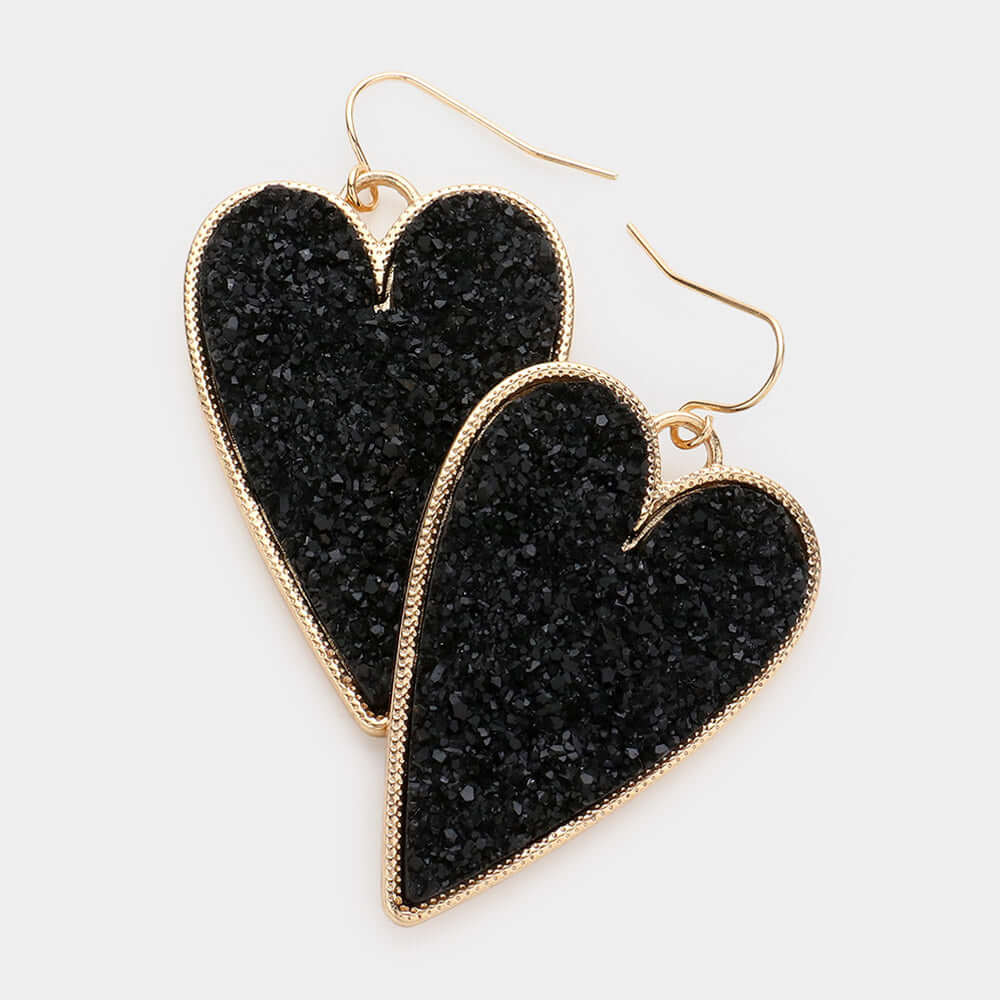 Dazzling Heart Druzy Dangle Earrings for Women - Elegant Crystal Gemstone Drop Earrings - Perfect for Valentine's Day, Anniversary Gifts & Date Night Jewelry