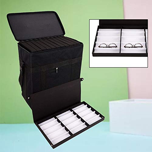 180-Slot Eyeglasses Organizer & Display Case - Travel Trolley Storage Box with Oxford Cloth Compartments | Eyewear Storage Solution for Retail Stores, Optical Shops & Travel Organization