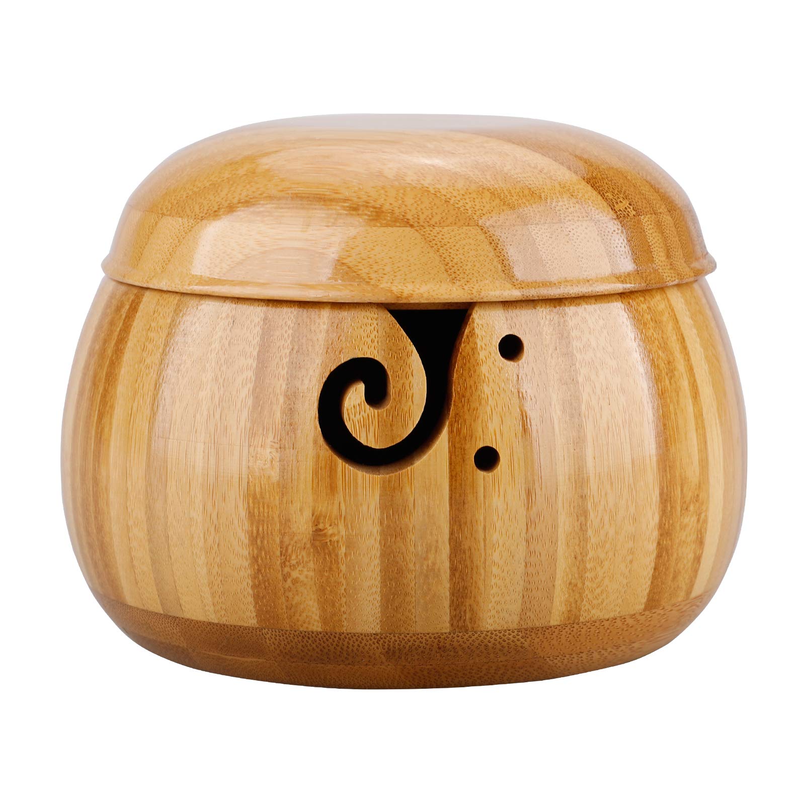 Handmade Wooden Yarn Bowl with Removable Lid - DIY Crochet Knitting Storage for Wool Yarn - Perfect for Needlework, Home Decor & Crafting (5.9 x 3.74 inches) - Ideal for Knitting Projects, Yarn Organization & Cozy Home Crafting