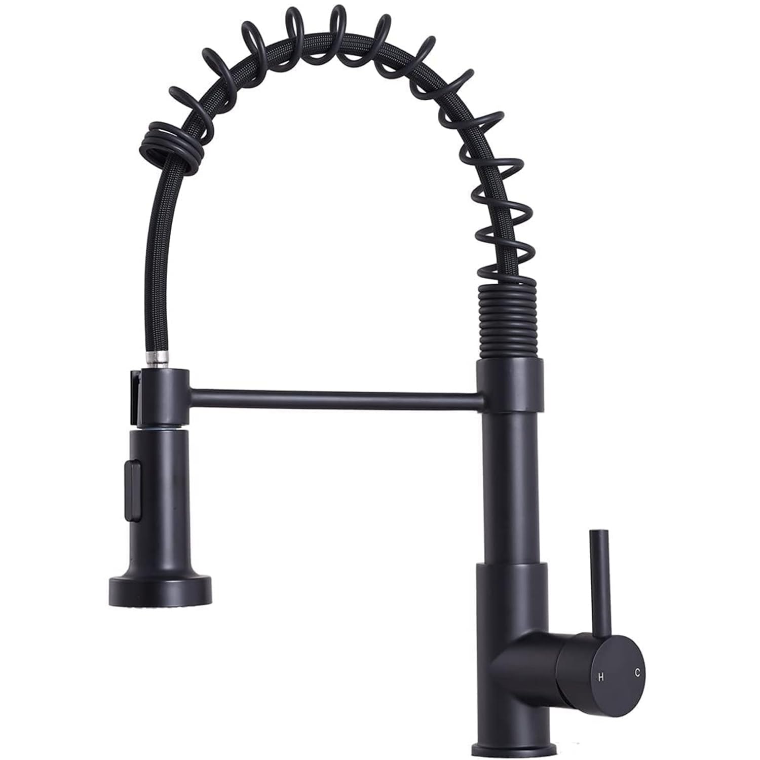 Modern Stainless Steel Matte Black Kitchen Faucet with Pull Down Sprayer - Single Handle Spring Sink Faucet for Farmhouse, RV, Camper, Laundry & Wet Bar (1 Hole No Deck Plate) - Perfect for Outdoor Cooking & Small Space Kitchens