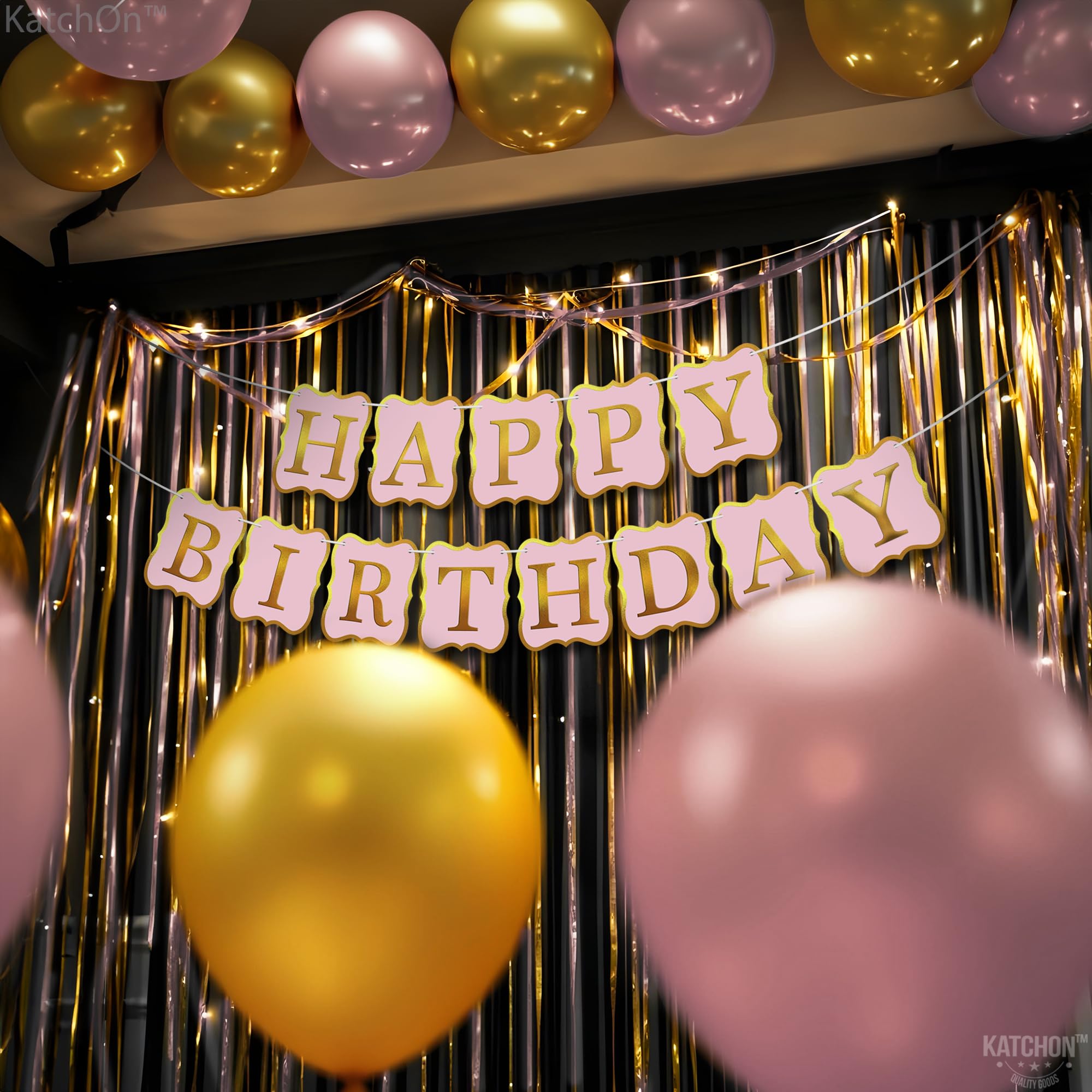 KatchOn Pink Happy Birthday Banner - 10ft Premium Party Backdrop Sign, No DIY Required | Complete Birthday Party Decorations Kit | Perfect for Indoor/Outdoor Celebrations, Baby Showers & Anniversary Parties