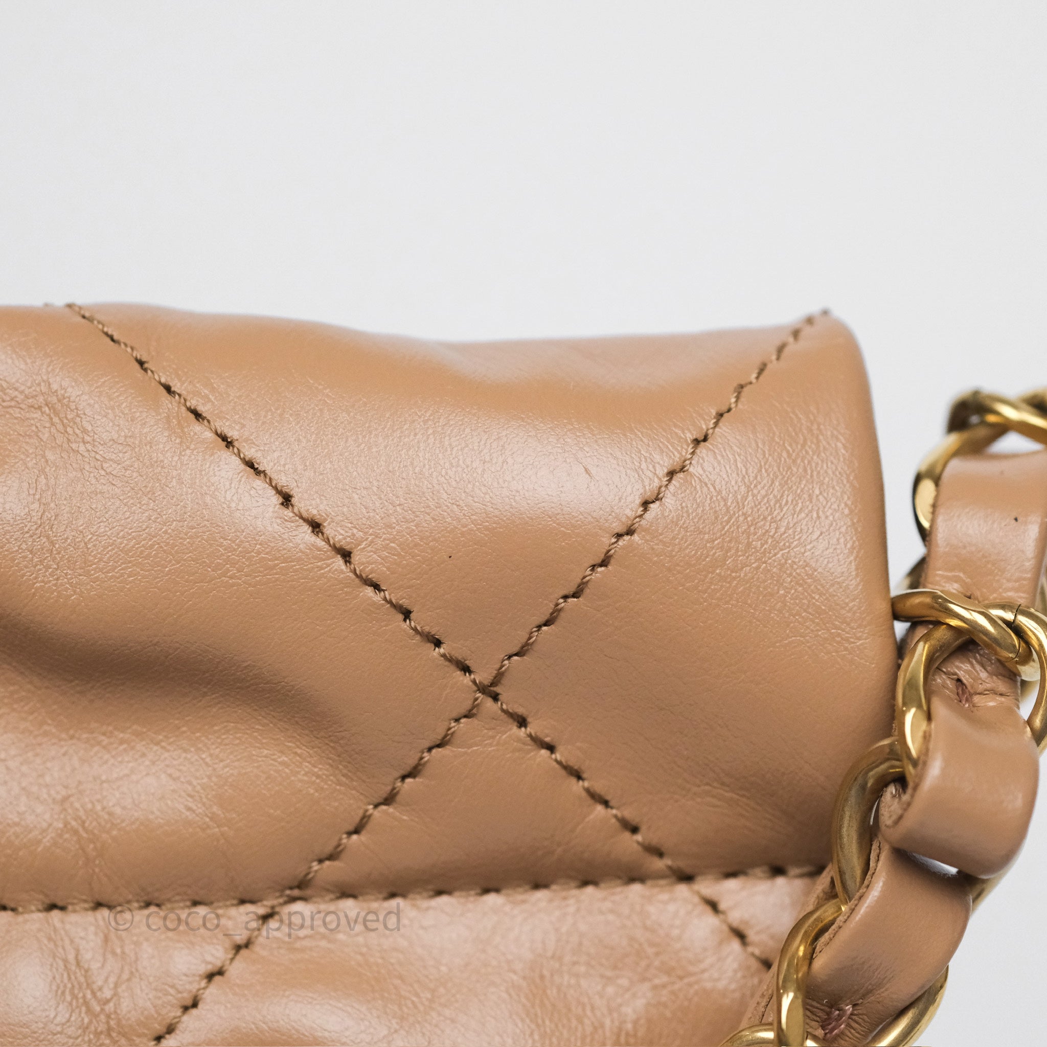 Chanel 22 Small Handbag in Beige Shiny Calfskin Leather with Aged Gold Hardware - Luxury Crossbody Bag for Women, Perfect for Date Night & Evening Events