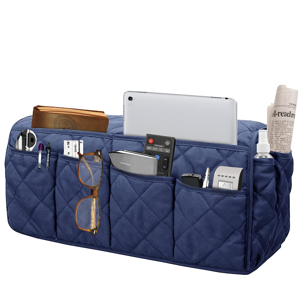 Waterproof Recliner Armrest Organizer with 14 Pockets - Non-Slip Sofa Caddy for Remote Controls, Books, Magazines & iPad - Perfect for Living Room, Home Theater & Nursing Chair Organization
