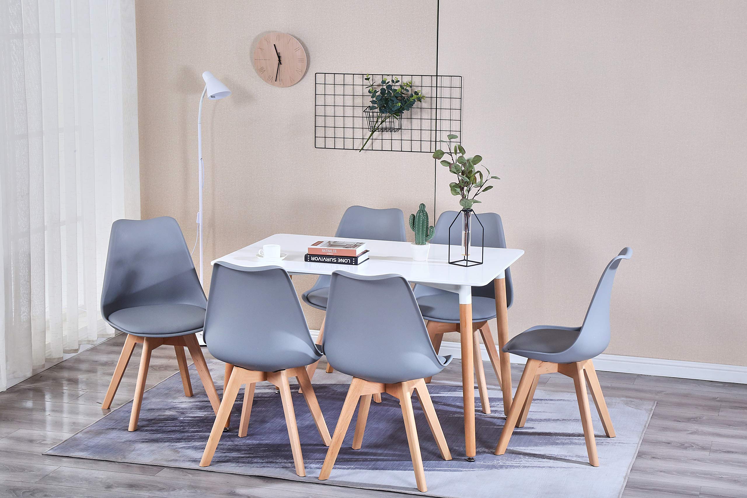 4-Piece Scandinavian Modern Dining Chair Set with PU Cushions - Mid-Century Shell Accent Chairs for Living Room, Bedroom & Kitchen (Gray) - Perfect for Small Spaces & Contemporary Home Decor