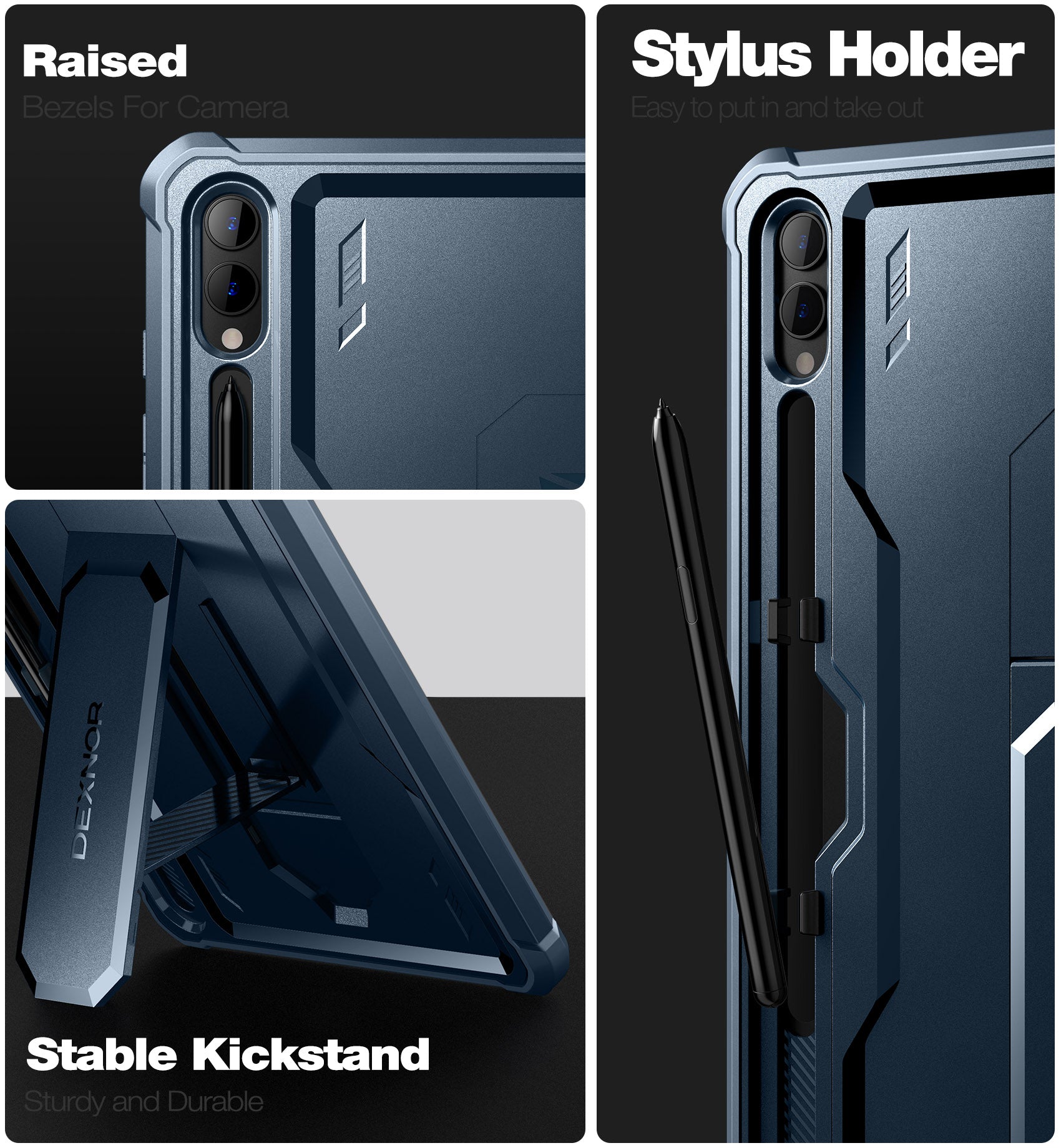 Dexnor Heavy Duty Shockproof Rugged Case for Samsung Galaxy Tab S9 Plus with Screen Protector, Full Body Bumper, Kickstand & S Pen Holder - Perfect for Work, Travel and Outdoor Protection