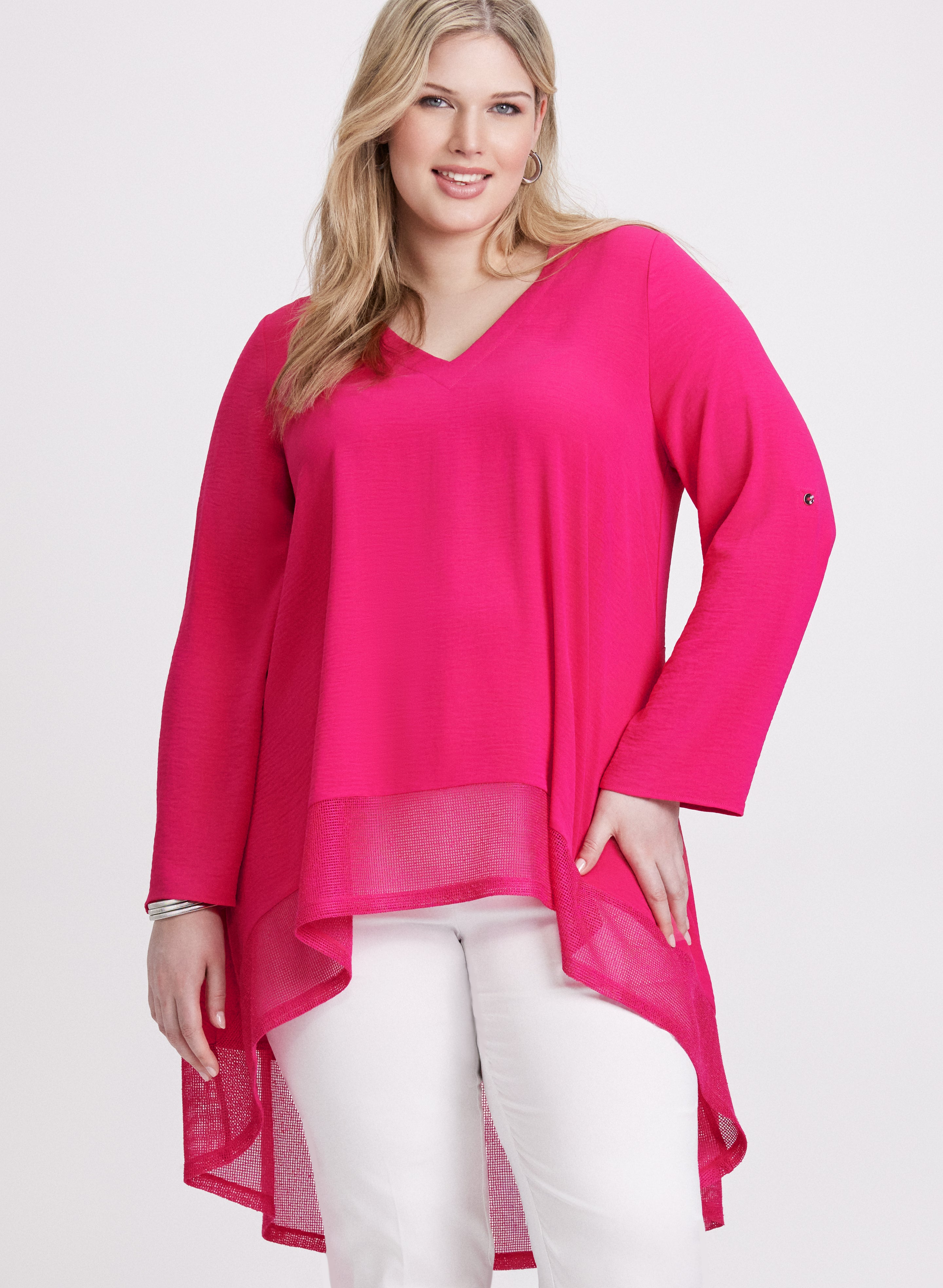 Asymmetric Mesh Hem Tunic Top for Women - Stylish Lace Trim Blouse for Casual Outings & Date Nights