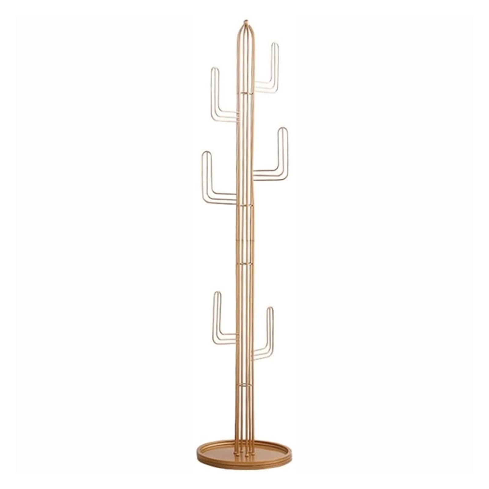 Cactus Coat Rack Stand - Freestanding Metal Hat & Clothes Hanger for Handbags, Accessories & Umbrellas | Gold Modern Entryway Organizer for Home & Office