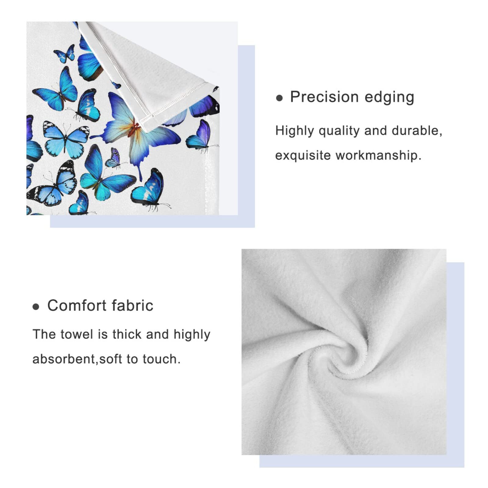 ALAZA Blue Butterflies Bath Towel Set - Luxury 3-Piece Decorative Set (1 Bath Towel, 1 Hand Towel, 1 Washcloth) - Ultra Soft & Absorbent for Bathroom, Hotel, Gym, Yoga & Spa - Perfect for Home Decor, Guest Towels & Self Care