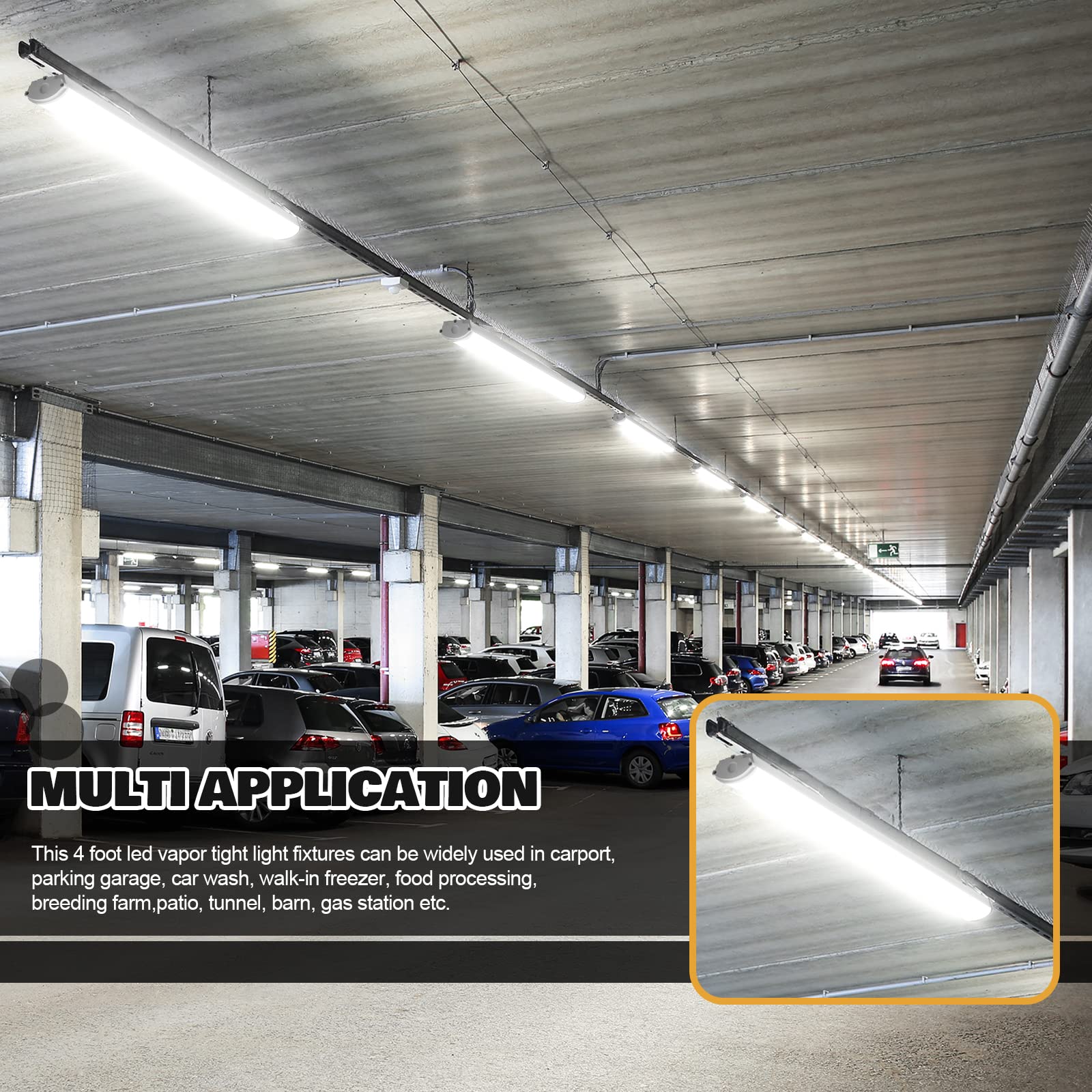 ANTLUX 4FT LED Vapor Tight Light Fixture - 50W 5000LM (120W Equivalent) - IP66 Waterproof Tri-Proof Shop Lights for Outdoor, Garage, Carport, Car Wash & Freezer - Plug-in LED Lighting - 4 Pack - Perfect for Commercial & Industrial Spaces