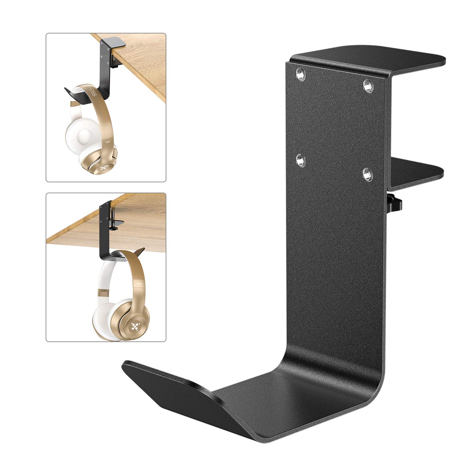 Clamp-On Under Desk Headphone Holder & Backpack Hook - Space Saving Headset Hanger for PC Gaming, Office & Home Use - Perfect for Organizing Headsets, Bags & Accessories