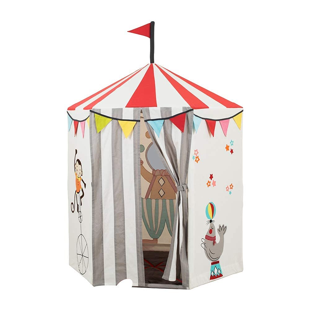 Deluxe Circus Tent Playhouse for Kids - Premium Indoor & Outdoor Play Tent with 100% Cotton Canvas, Includes Plush Juggling Pins & Photo Booth Wall - Encourages Pretend Play, Imagination & Creativity for Ages 3+ - Perfect for Birthday Parties, Backyard Fun & Preschool Playtime