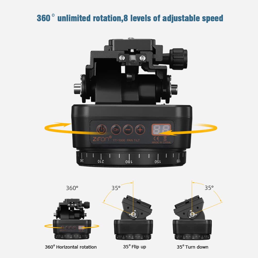 McoPlus YT-1000 Wireless Remote Control Pan Tilt Head - Motorized Rotating Panoramic Tripod Mount for Smartphones, DSLR Cameras & Action Cameras (Max 1kg) - Perfect for Vlogging, Live Streaming & Time-Lapse Photography