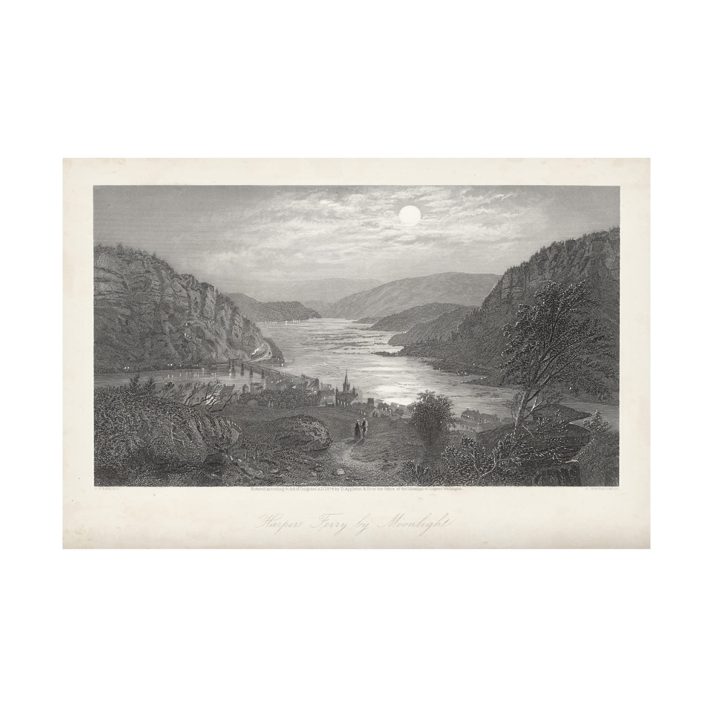 Trademark Fine Art 'Harpers Ferry By Moonlight' Canvas Wall Art Print by William Cullen Bryant - Perfect for Living Room, Bedroom & Office Decor