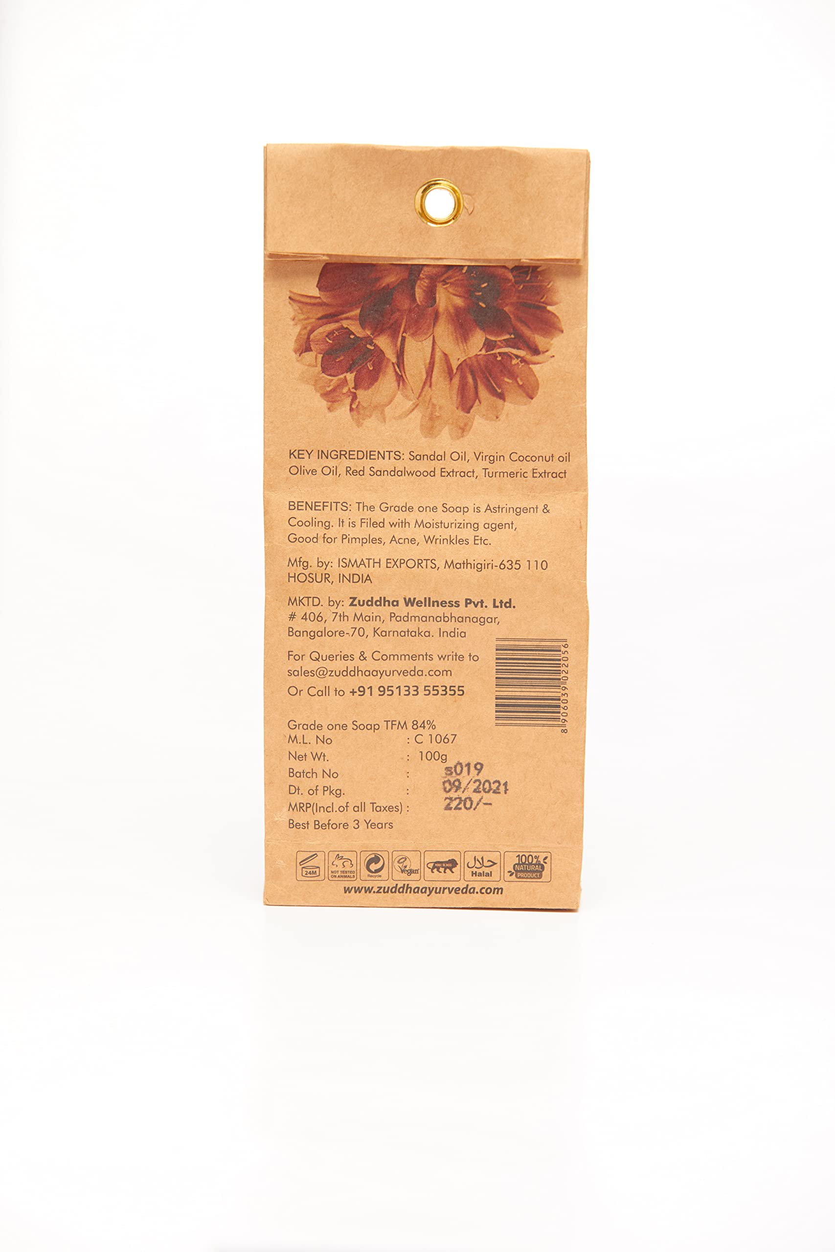 Zuddha Ayurveda Handmade Sandalwood Soap for Skin Care - Natural & Organic Face & Body Cleanser for Dry, Sensitive Skin - Perfect for Daily Use & Spa Treatments