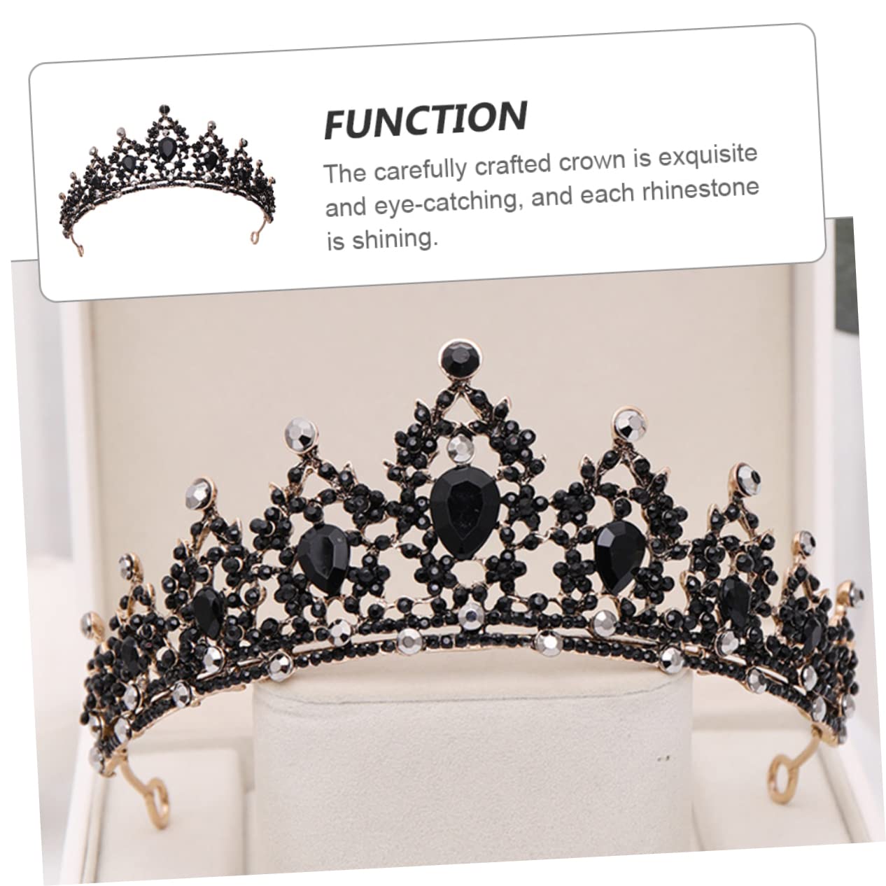 ABOOFAN Black Rhinestone Crown Tiara for Women - Elegant Wedding Bride Headpiece, Rhinestone Queen Headdress for Bridal, Christmas Stocking Stuffers - Perfect for Weddings, Parties, and Special Occasions