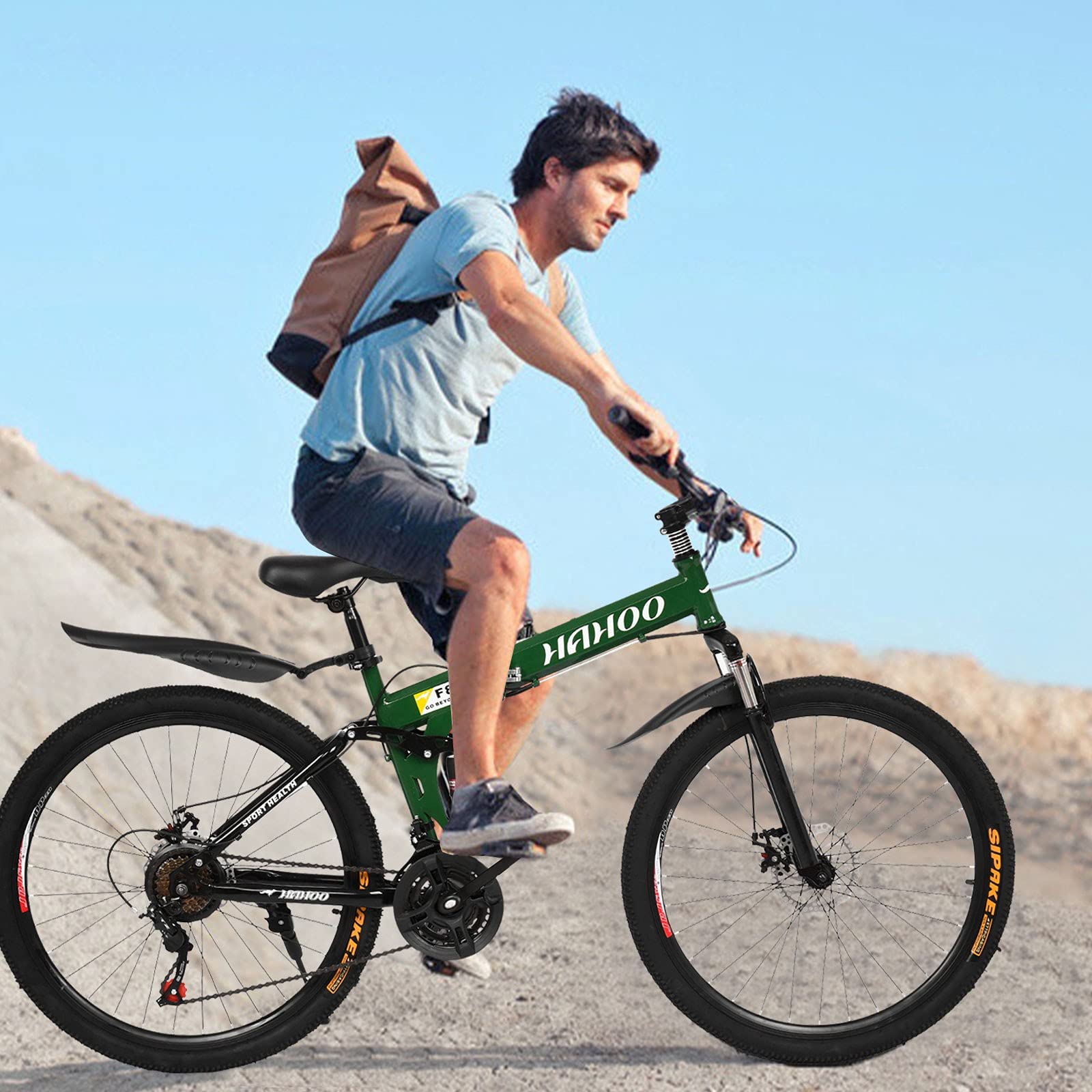 **26 Inch Full Suspension Folding Bike for Adults - 21 Speed, Dual Disc Brake, Non-Slip, 220 lbs Capacity - Perfect for Commuting, Travel & Outdoor Adventures**