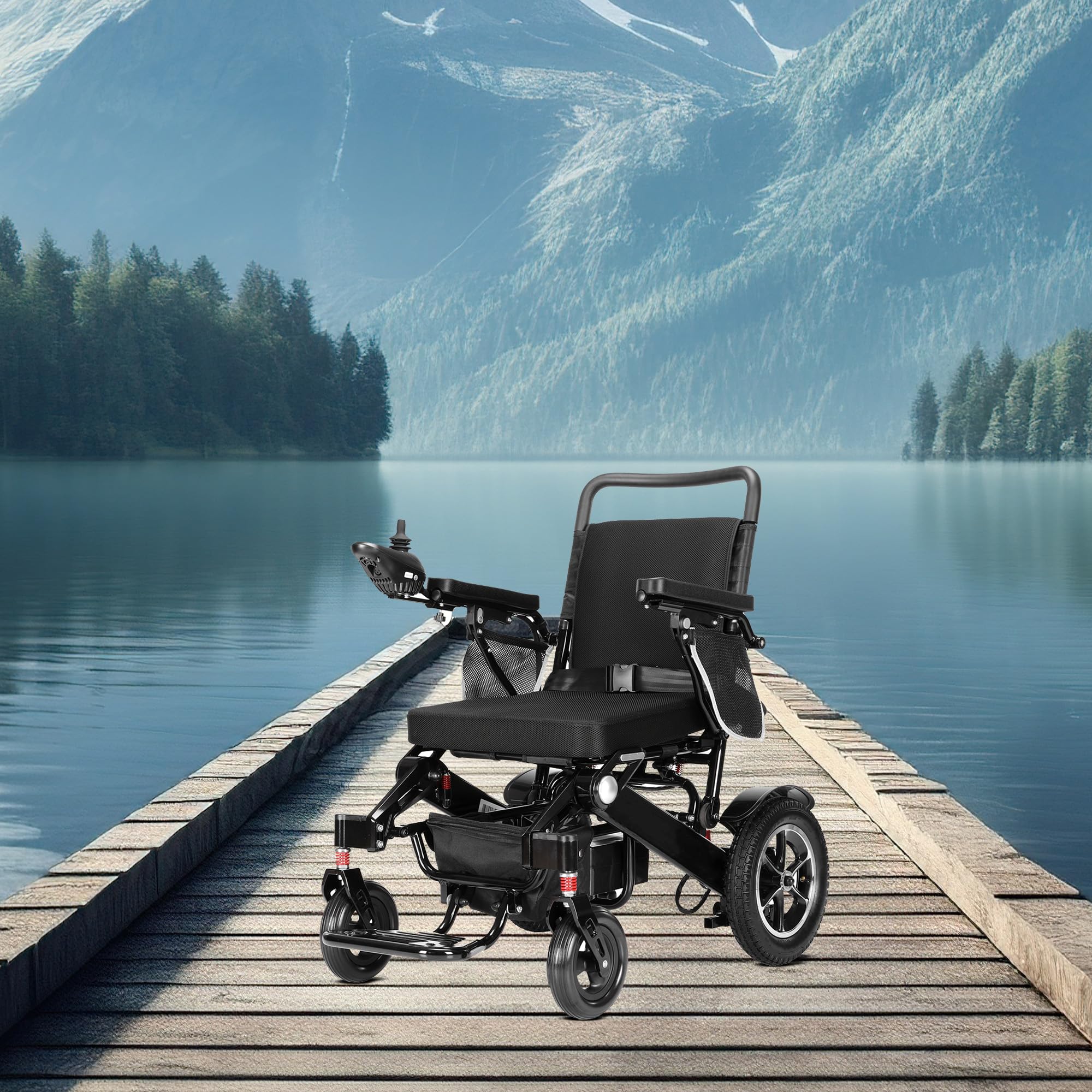 MALISA Lightweight Electric Wheelchair for Adults - Foldable Motorized Power Wheelchair with Auto Folding System, All-Terrain Mobility Scooter for Indoor & Outdoor Use (Black Frame) - Perfect for Travel, Shopping, and Daily Commuting