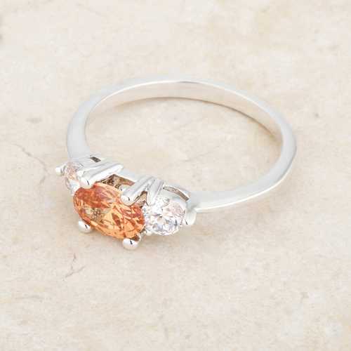 1.2ct Champagne Cubic Zirconia Oval Ring in Rhodium - Elegant Classic Jewelry for Women, Perfect for Weddings, Anniversaries & Special Occasions
