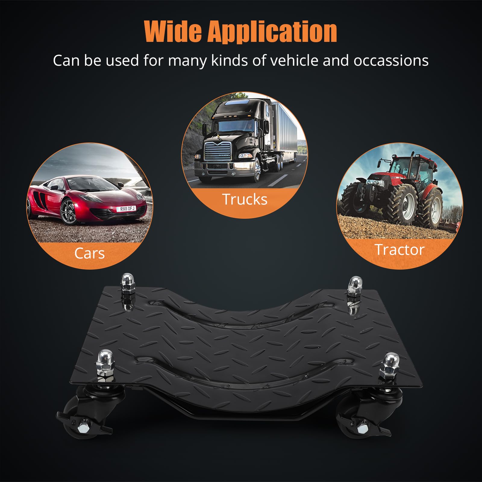 Upgraded Towallmark 4-Pack Car Dolly with Nylon Wheels - 6000lbs Capacity, 360° Rotating Vehicle Wheel Dollies for Moving Cars, Trucks, Trailers & Motorcycles (Black) - Perfect for Garage Storage, Auto Repair Shops & Vehicle Maintenance