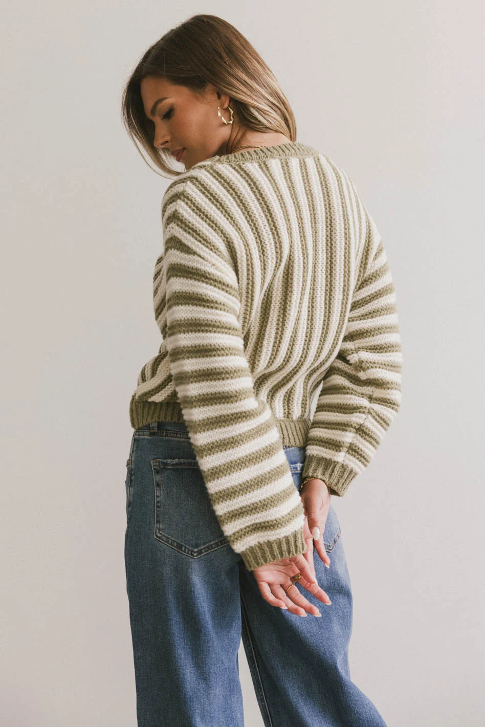 Baila Striped Sweater in Moss Green | Women's Casual Knit Pullover | Cozy Fall & Winter Fashion | Perfect for Office, Dates & Weekend Outings