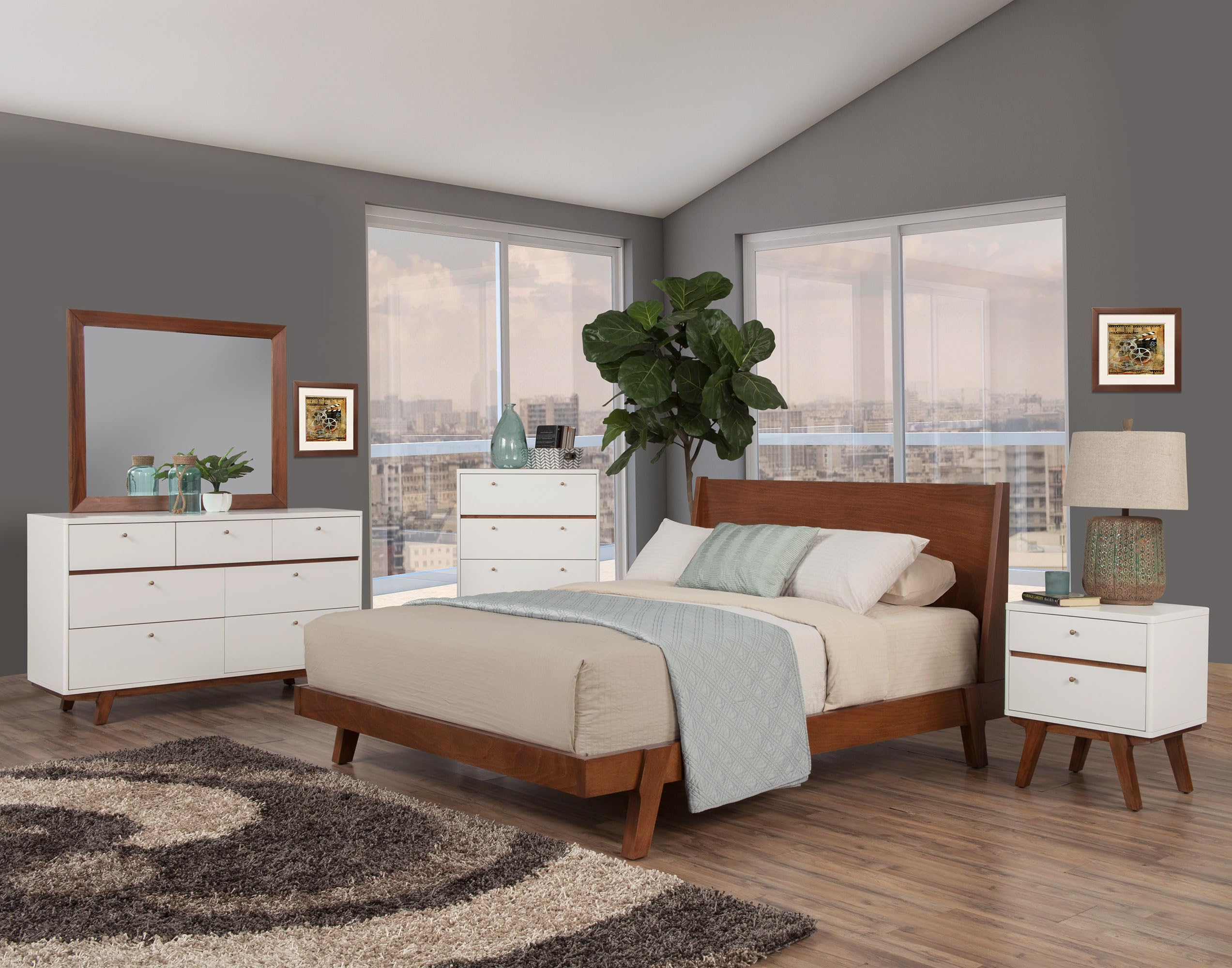 Premium Alpine Furniture Dakota Queen Size Bed Frame - Solid Mahogany Wood Platform Bed with Sturdy Slat Support | Perfect for Modern Bedrooms, Guest Rooms & Master Suites