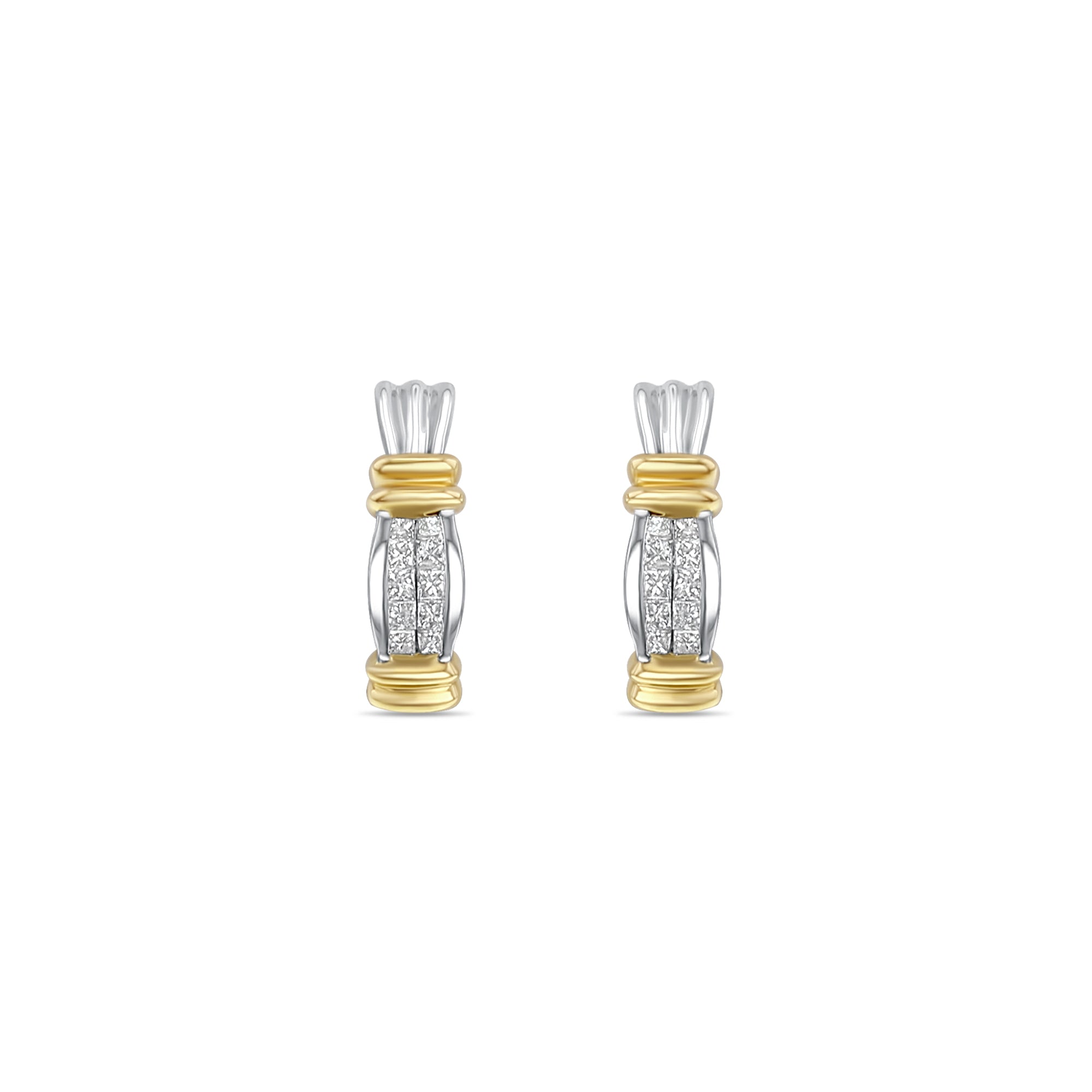 14K Two-Tone Gold Diamond Clip-On Earrings 0.55cttw - Elegant & Comfortable Non-Pierced Ear Jewelry for Parties, Weddings & Special Occasions