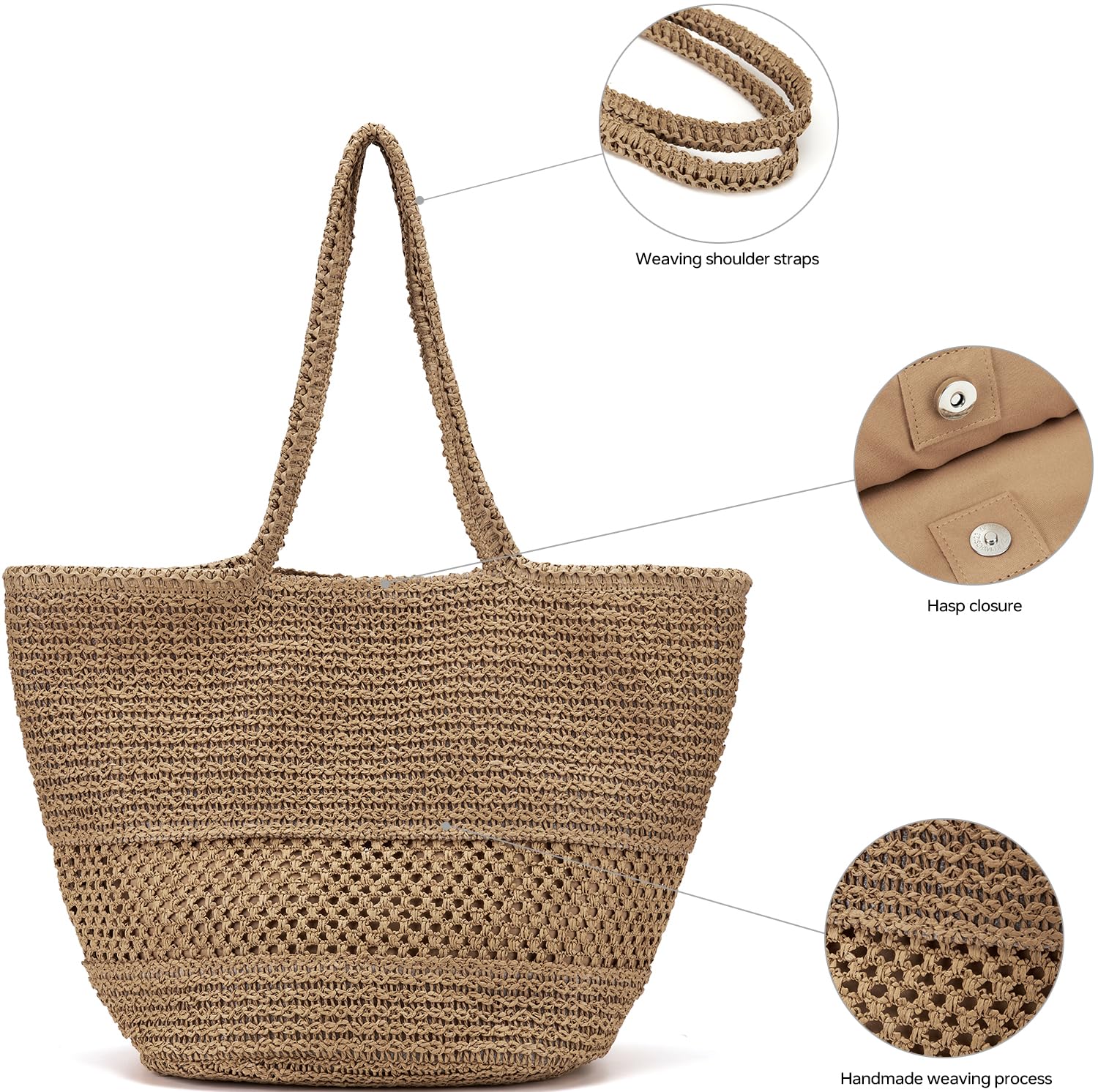 Large Mesh Beach Tote Bag for Women - Waterproof Straw Purse, Spacious Gym & Travel Weekender Bag - Perfect for Pool Parties, Vacations & Summer Outings
