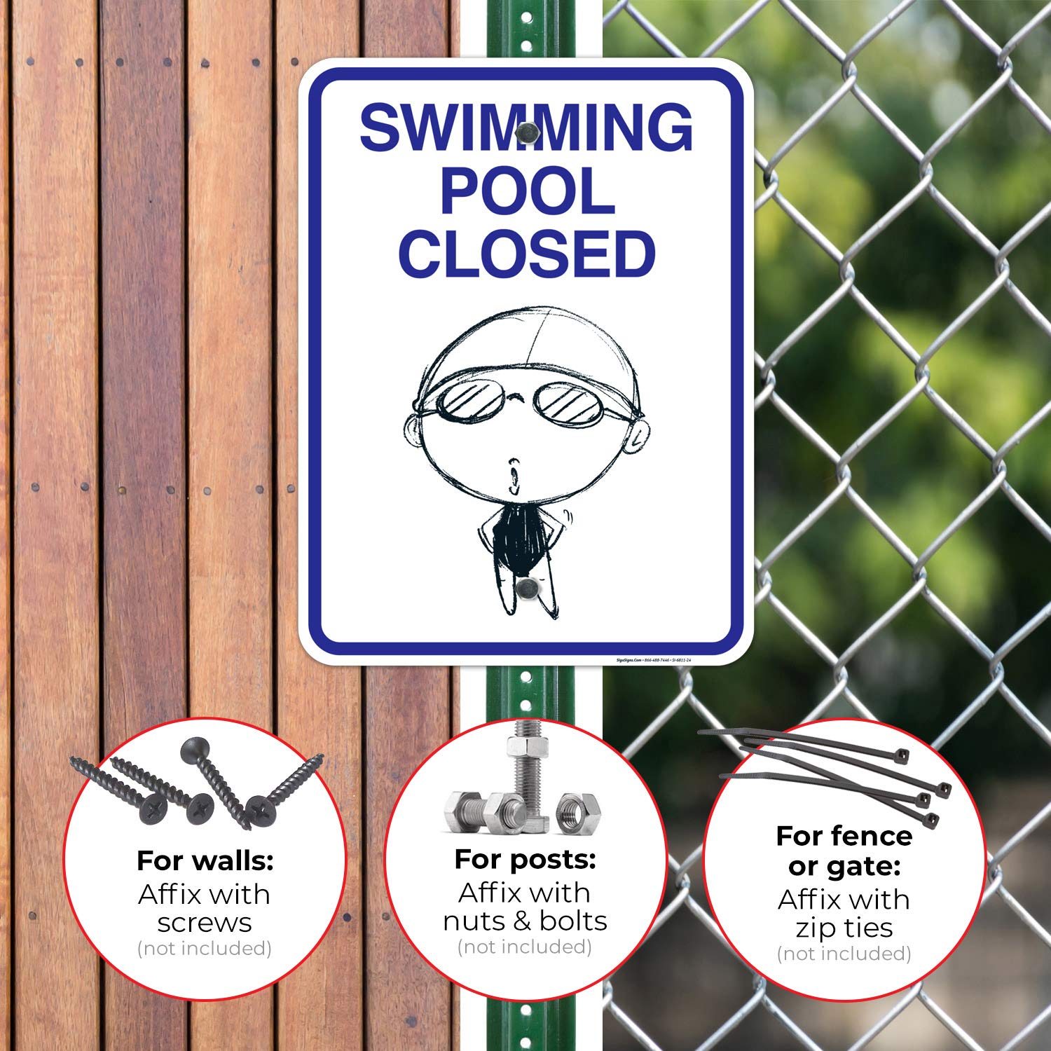 Pool Closed Sign - 18x24 Inches Rust-Free .063 Aluminum No Swimming Sign, Fade Resistant for Indoor/Outdoor Use - Ideal for Public Pools, Hotels, Water Parks & Community Centers, Made in USA