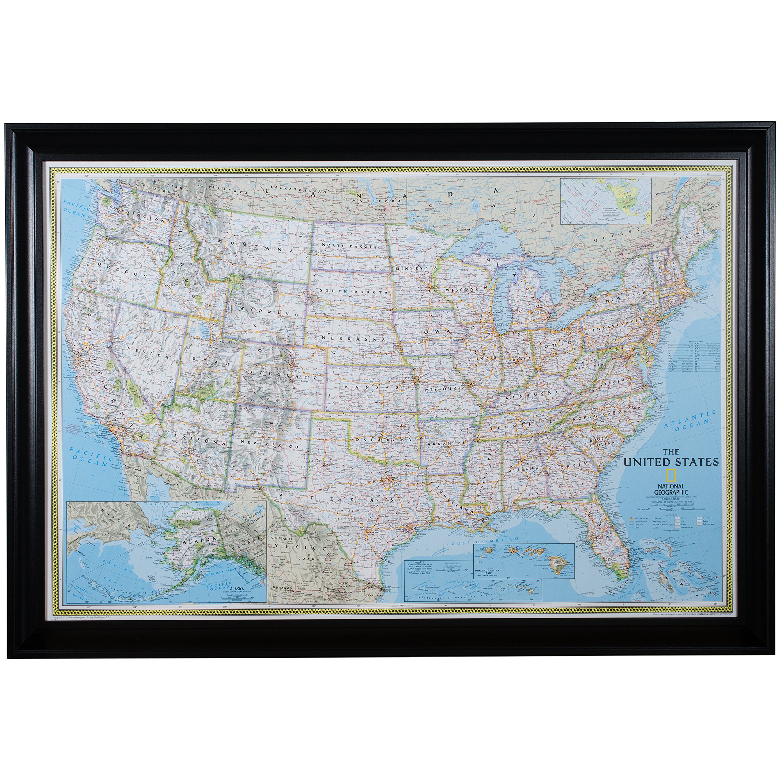 Classic USA Push Pin Travel Map - 24x36 Inch Wall Map with Satin Black Frame & Colorful Pins | Perfect for Home Office Decor, Travel Planning & Geography Learning
