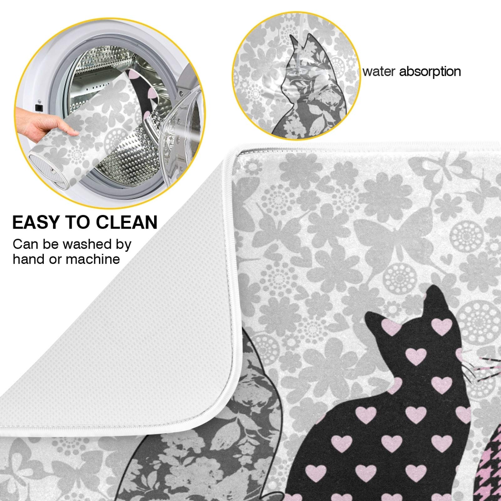 Butterfly Cat Dish Drying Mat for Kitchen Countertop - Absorbent Kitten-Themed Dish Dry Pad 18x24 Inches - Easy Clean Drainer Mat for Dishes, Cups & Utensils - Perfect Kitchen Gift for Cat Lovers & Spring Decor