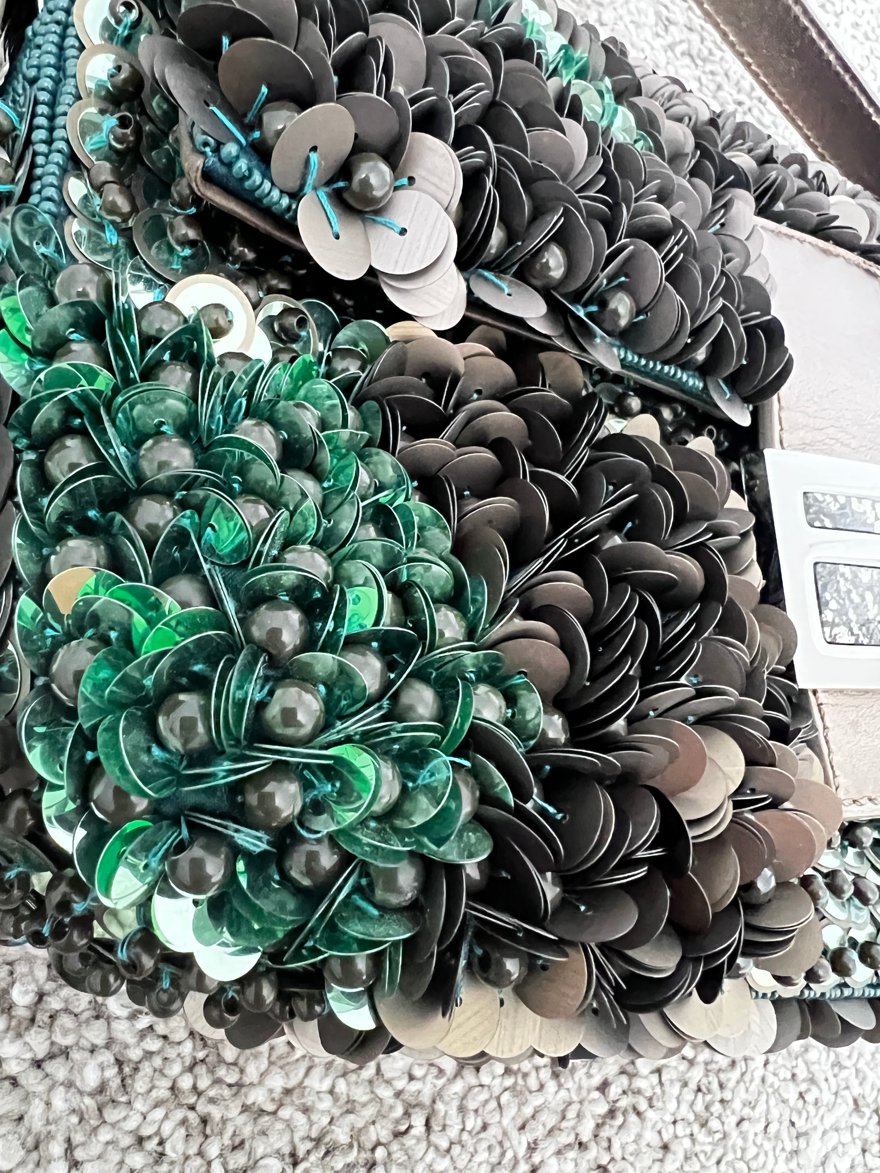 Vintage Fendi 3D Green Beaded Baguette Bag - Luxury Designer Crossbody Purse for Women, Perfect for Evening Parties & Special Occasions