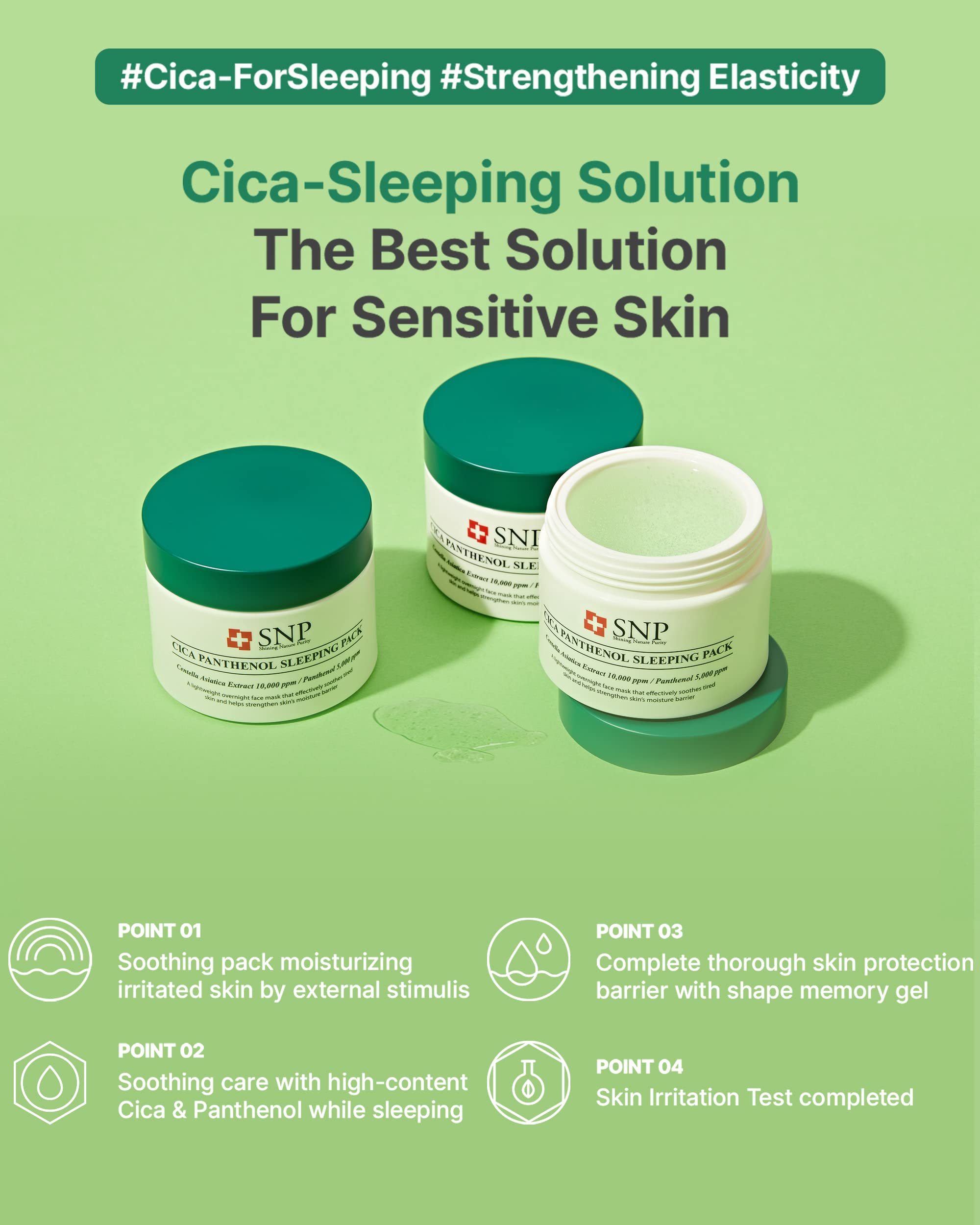 SNP CICA Panthenol Moisturizing Cream - Hydrating Overnight Face Mask with Hyaluronic Acid for Night Skincare