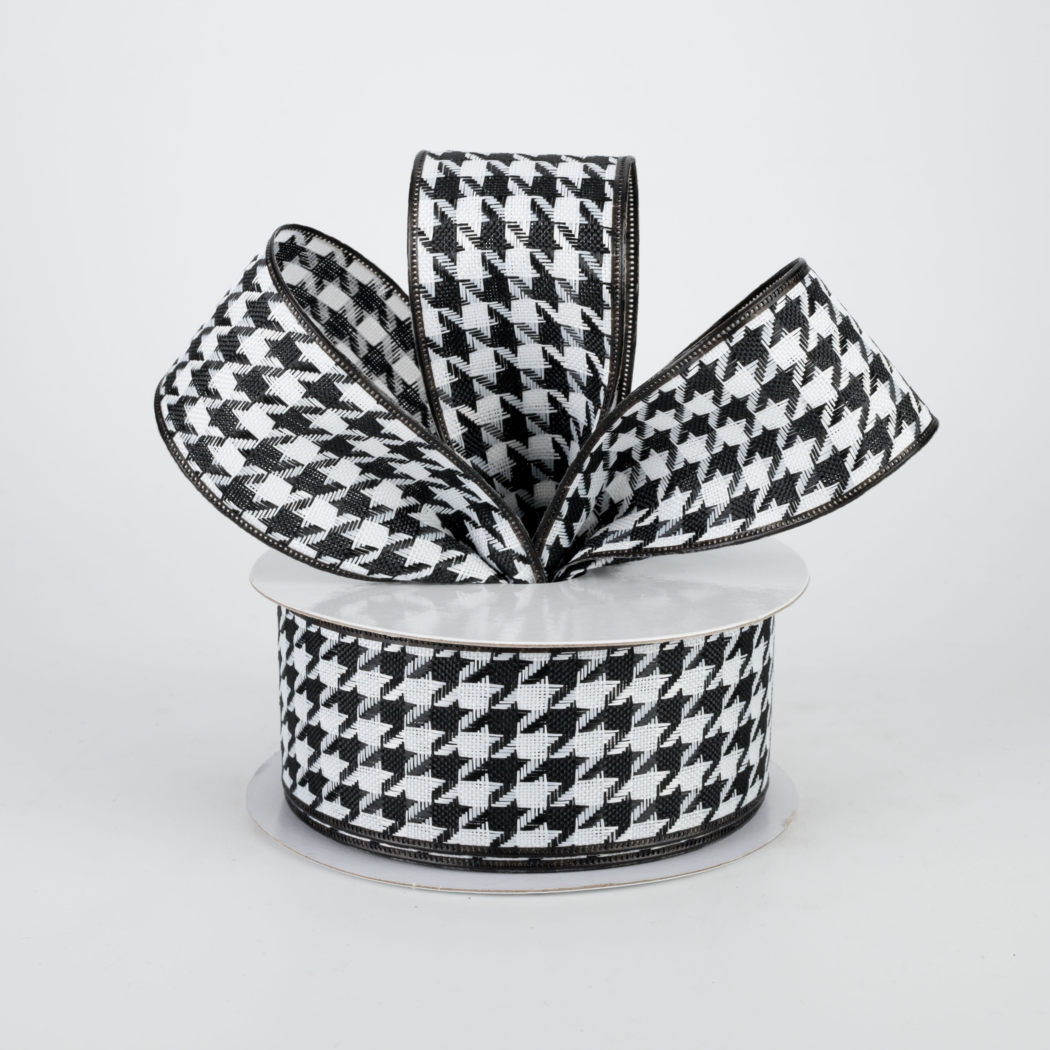 1.5 Inch Large Houndstooth Ribbon - Black & White Checkered Pattern (10 Yards) for Gift Wrapping, DIY Crafts, Hair Bows & Home Decor