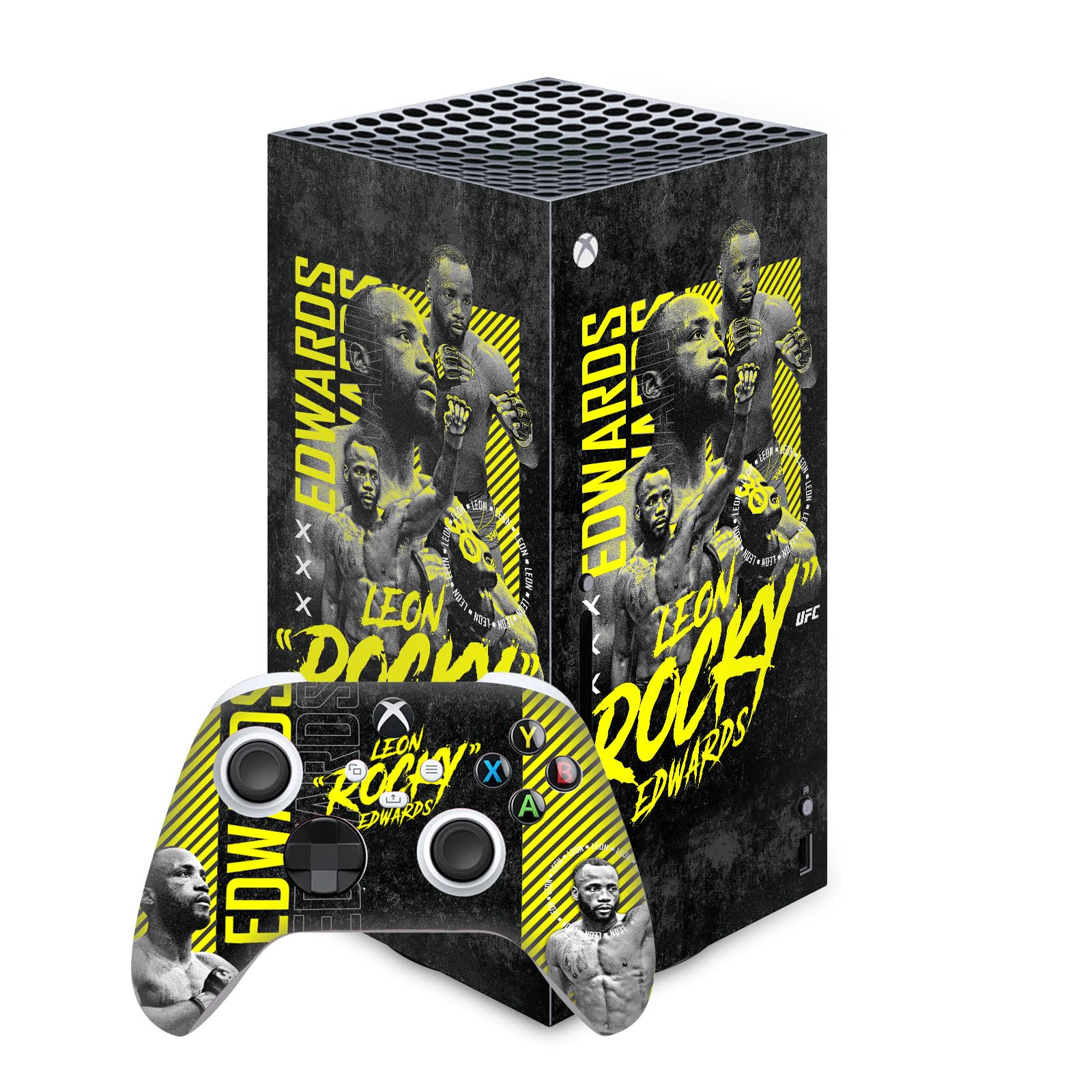 Official UFC Typography Leon Edwards Vinyl Skin Gaming Sticker Decal Compatible with Xbox Series X Console and Controller Bundle - Perfect for Gaming Enthusiasts & UFC Fans