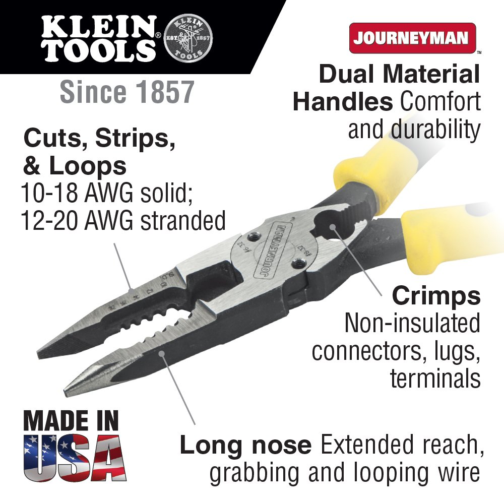 Klein Tools J207-8CR Needle Nose Pliers & J215-8CR Multi-Tool Pliers Set - Professional Electrician Tools for Wiring, Cutting, and DIY Projects - Perfect for Home Repair, Automotive Work, and Electrical Installations